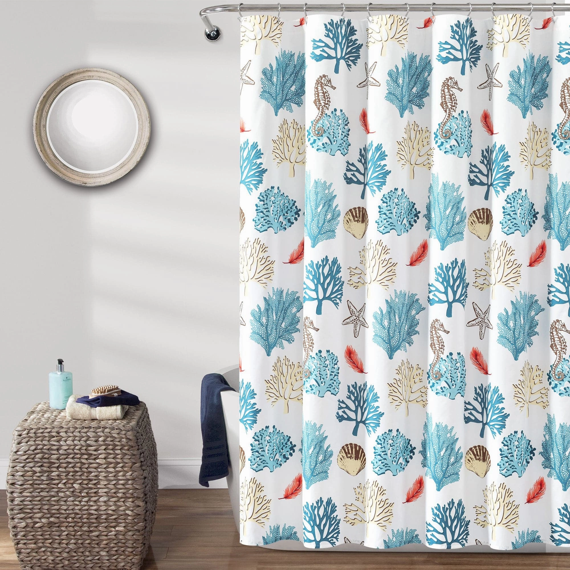 Coastal Reef Feather Shower Curtain shower curtain,bath curtain,bathroom decor