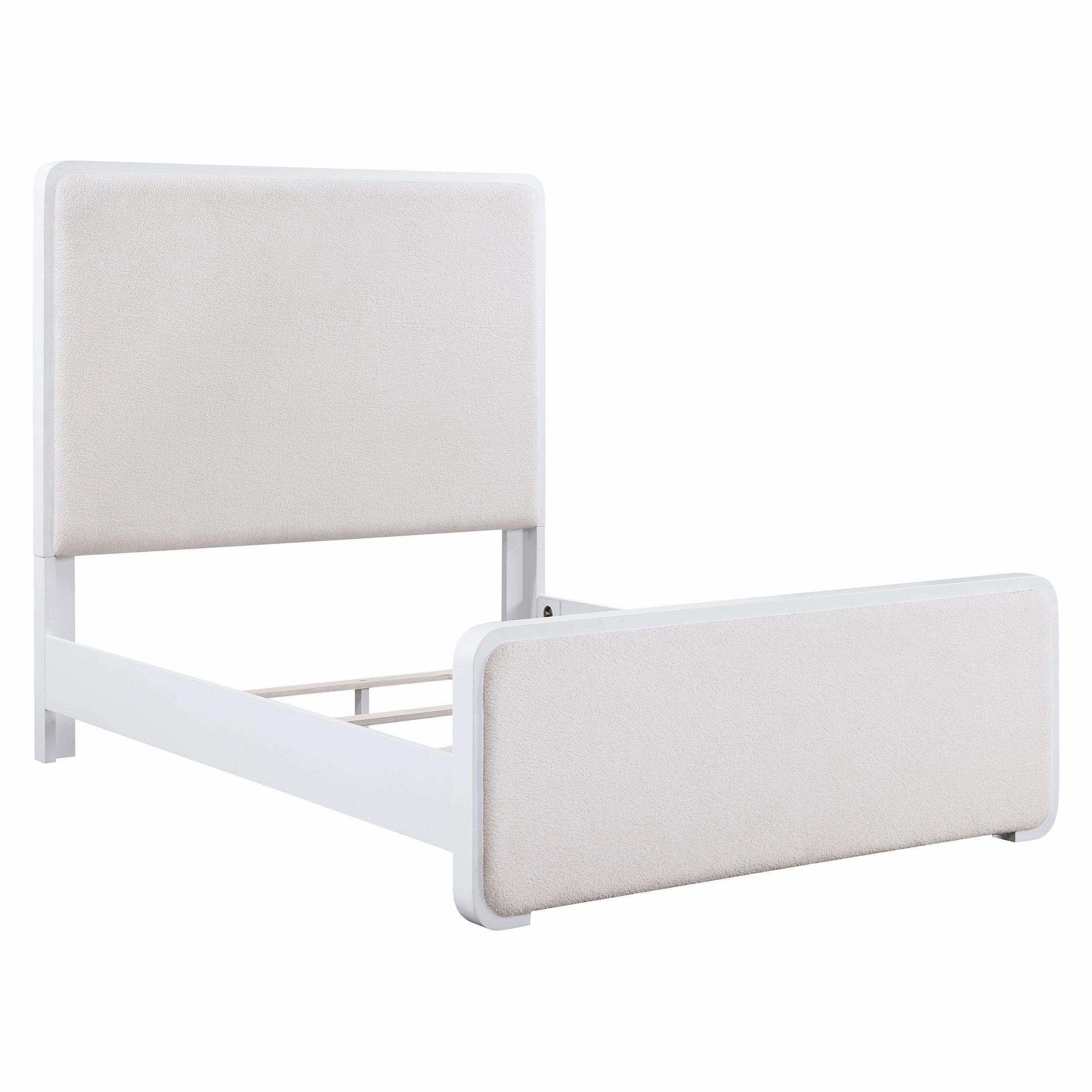 Coaster Anastasia Boucle Upholstered Eastern King Panel Bed Pearl White and Beige bed frame,bed base,bedroom furniture