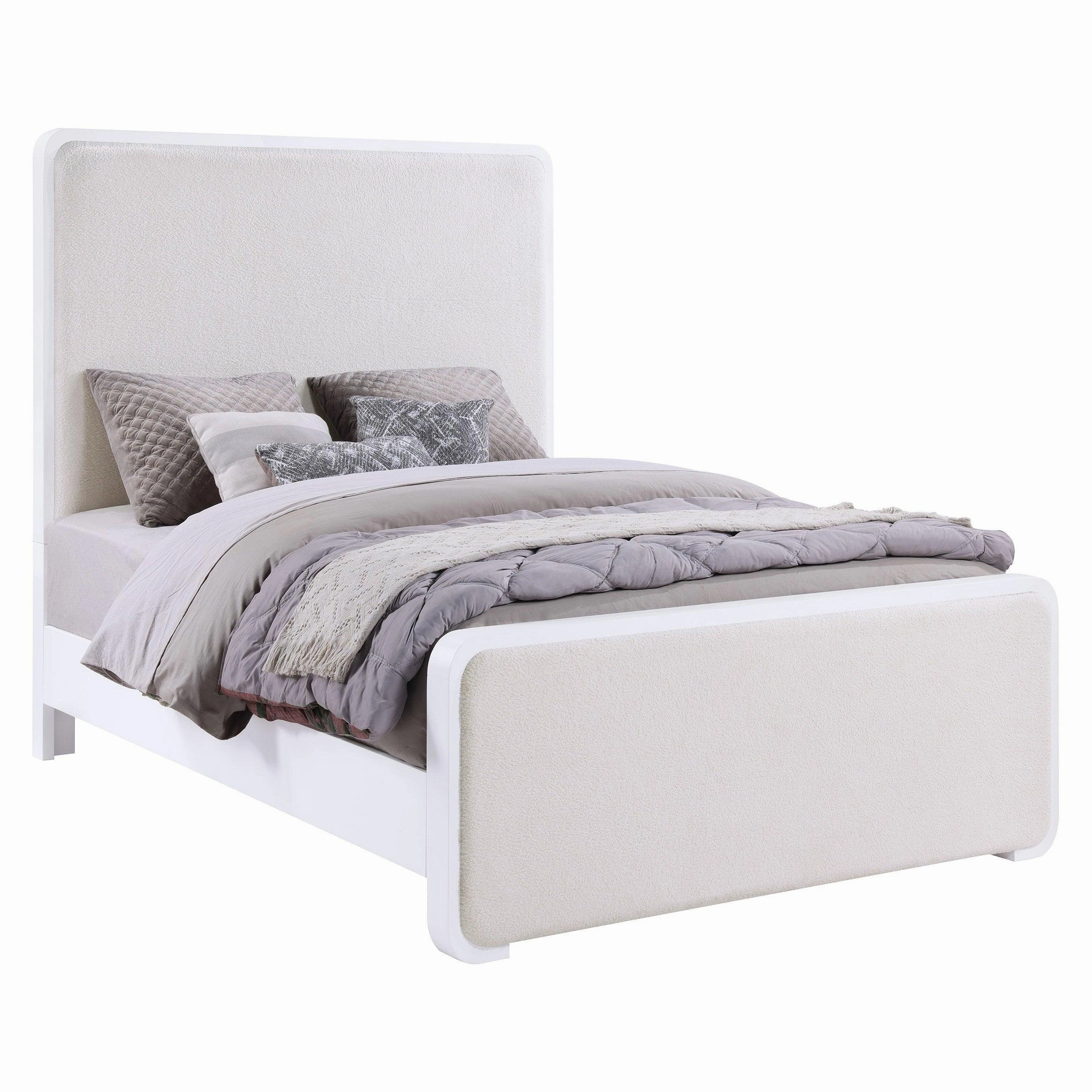 Coaster Anastasia Boucle Upholstered Eastern King Panel Bed Pearl White and Beige