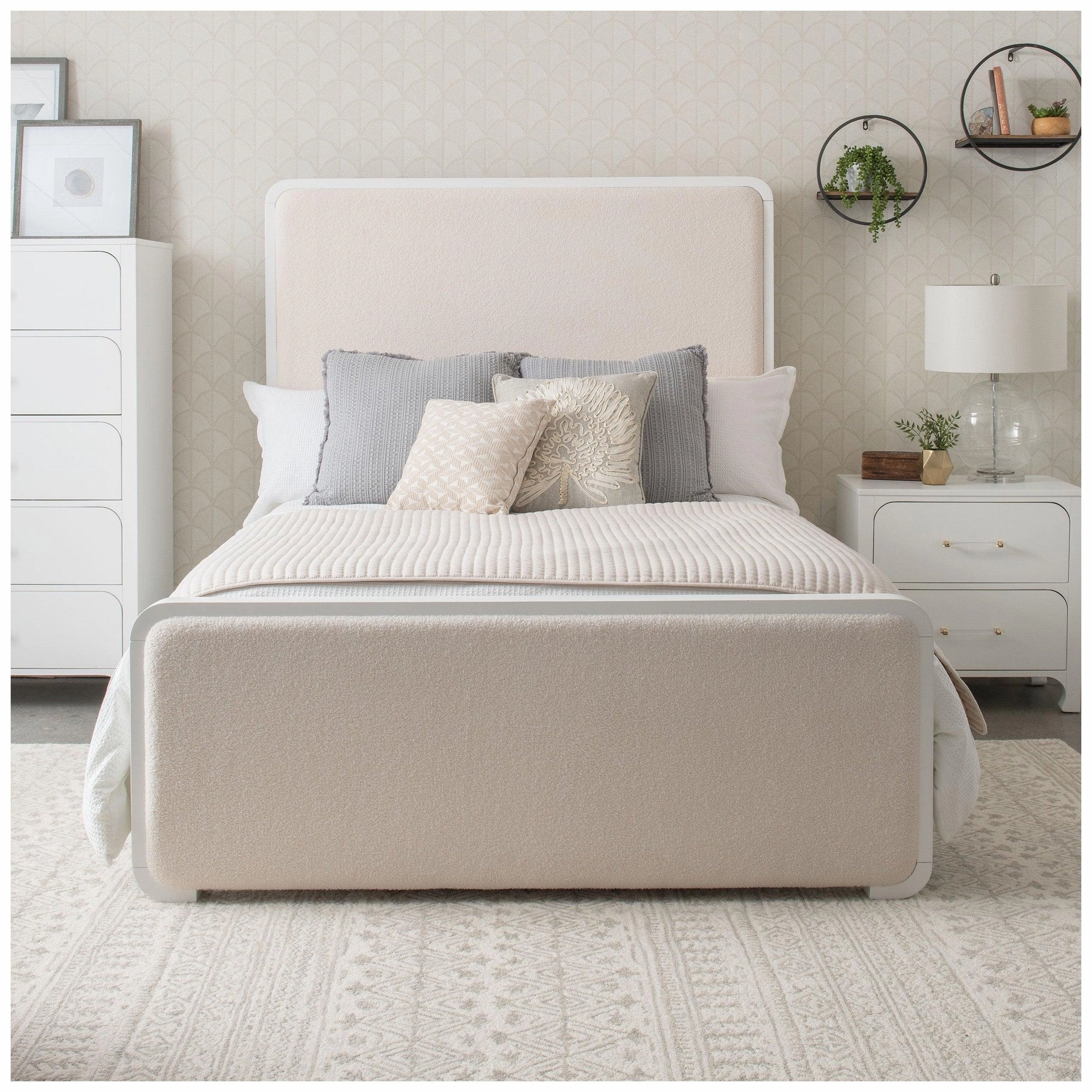 Coaster Anastasia Boucle Upholstered Queen Panel Bed Pearl White and Beige