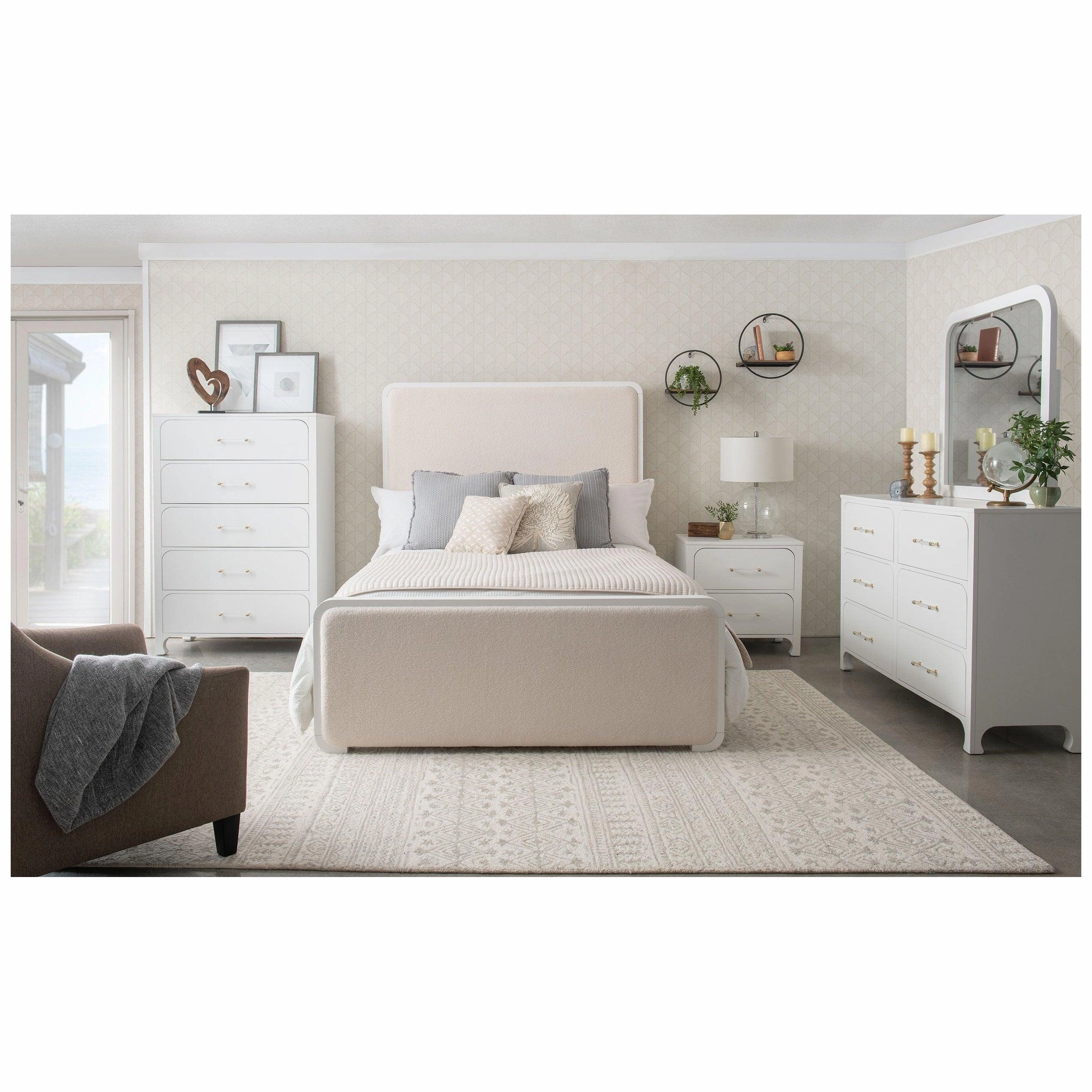 Coaster Anastasia Boucle Upholstered Queen Panel Bed Pearl White and Beige