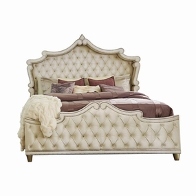 Coaster Antonella Upholstered Tufted Queen Bed Ivory And Camel bed frame,bed base,bedroom furniture