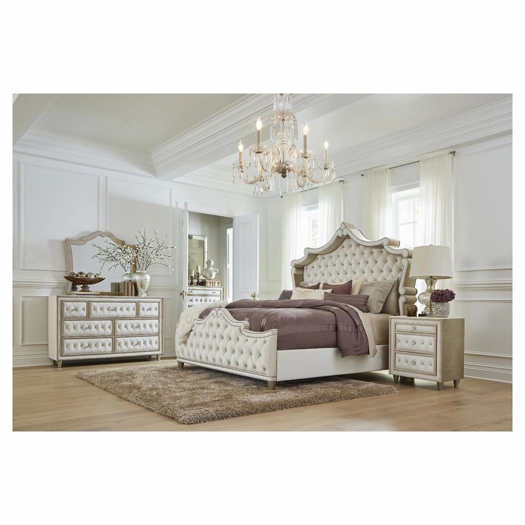 Coaster Antonella Upholstered Tufted Queen Bed Ivory And Camel