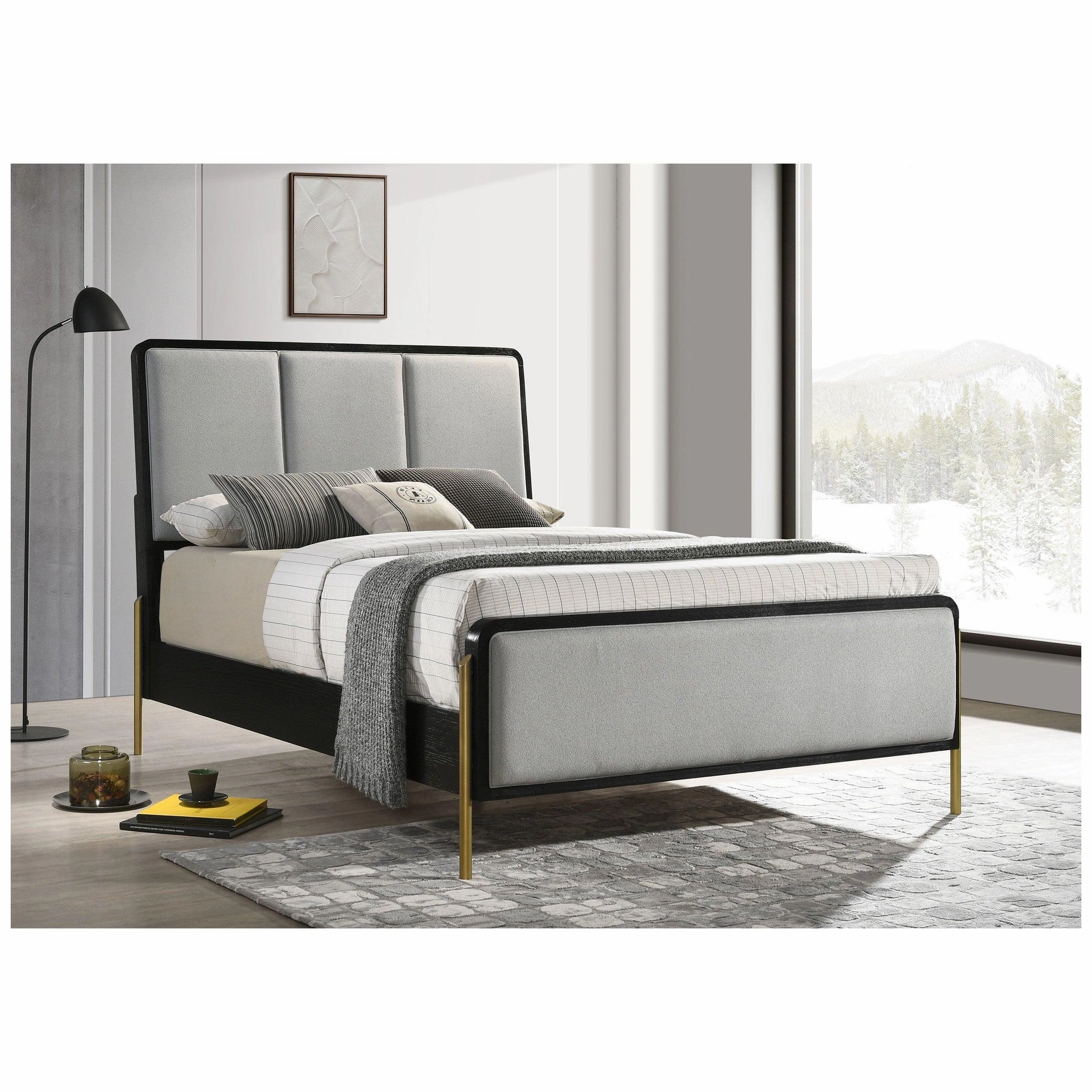 Coaster Arini Eastern King Bed with Upholstered Headboard Black and Grey