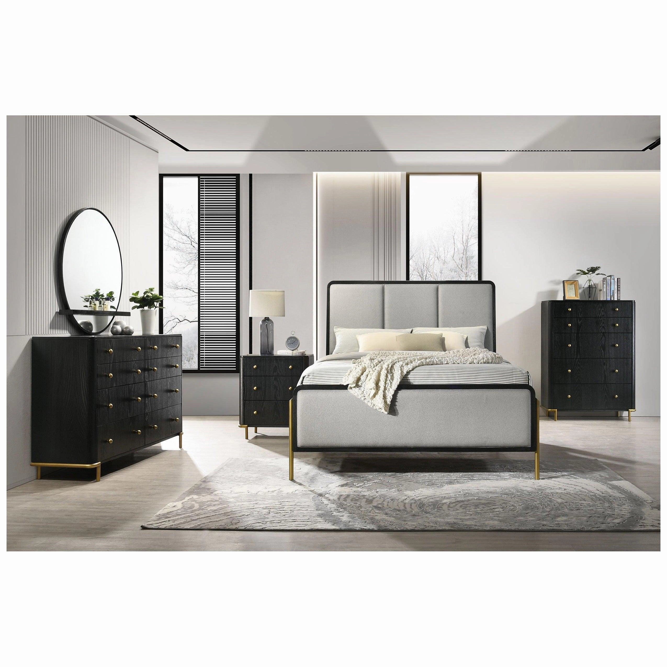 Coaster Arini Eastern King Bed with Upholstered Headboard Black and Grey