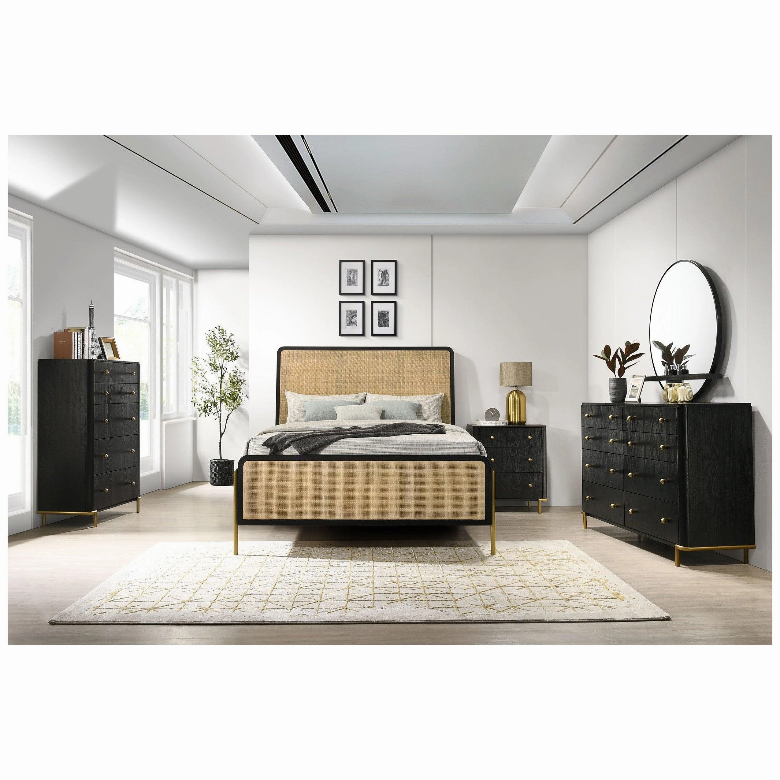 Coaster Arini Queen Bed with Woven Rattan Headboard Black and Natural