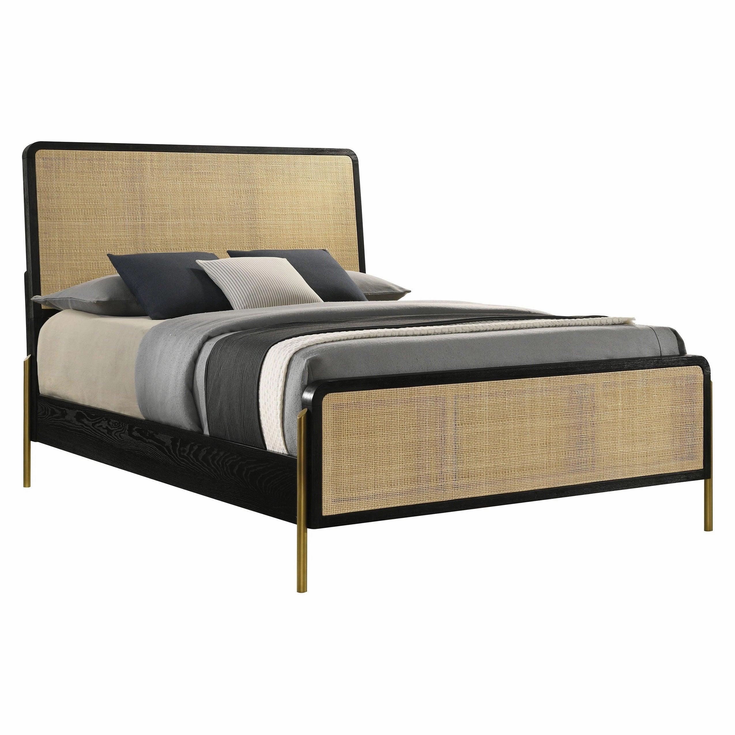 Coaster Arini Queen Bed with Woven Rattan Headboard Black and Natural