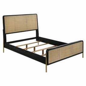 Coaster Arini Queen Bed with Woven Rattan Headboard Black and Natural bed frame,bed base,bedroom furniture