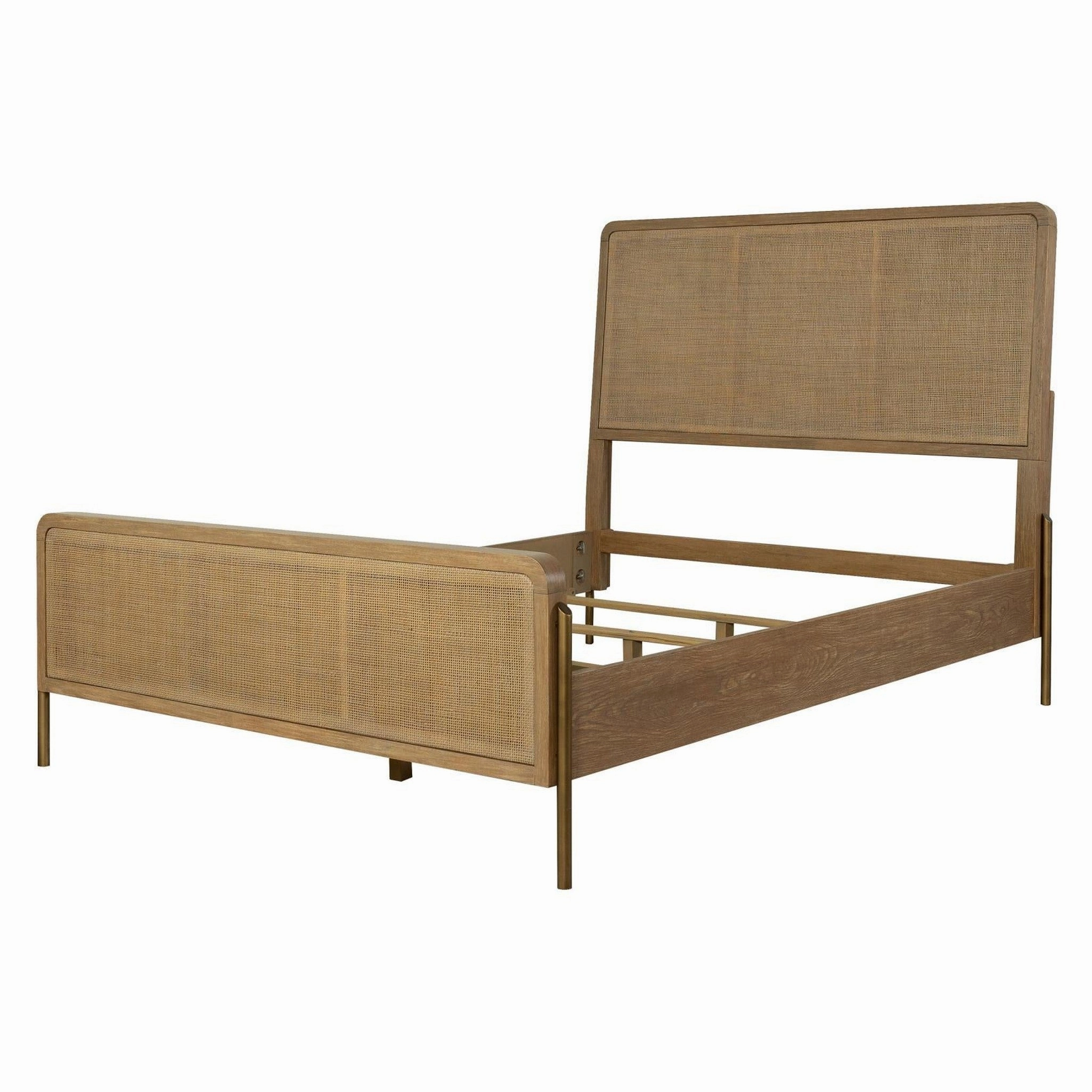 Coaster Arini Upholstered Eastern King Panel Bed Sand Wash And Natural Cane