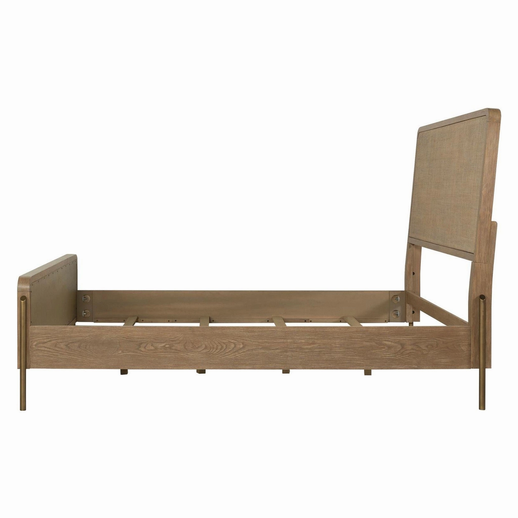 Coaster Arini Upholstered Eastern King Panel Bed Sand Wash And Natural Cane