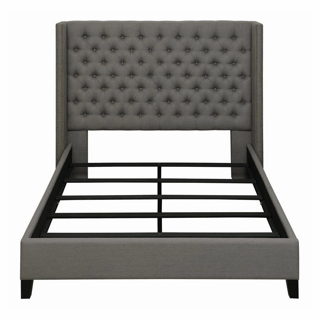 Coaster Bancroft Demi-Wing Upholstered California King Bed Grey