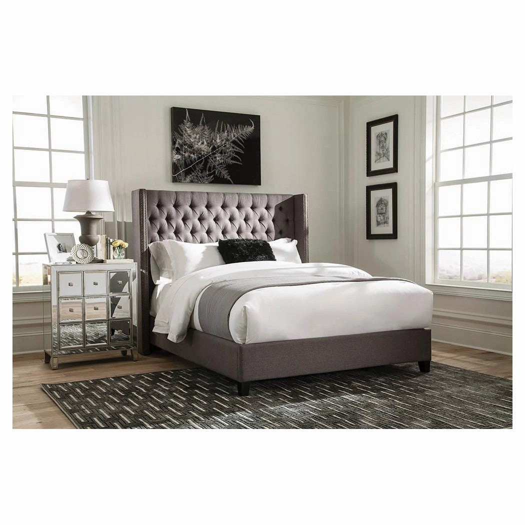 Coaster Bancroft Demi-Wing Upholstered California King Bed Grey