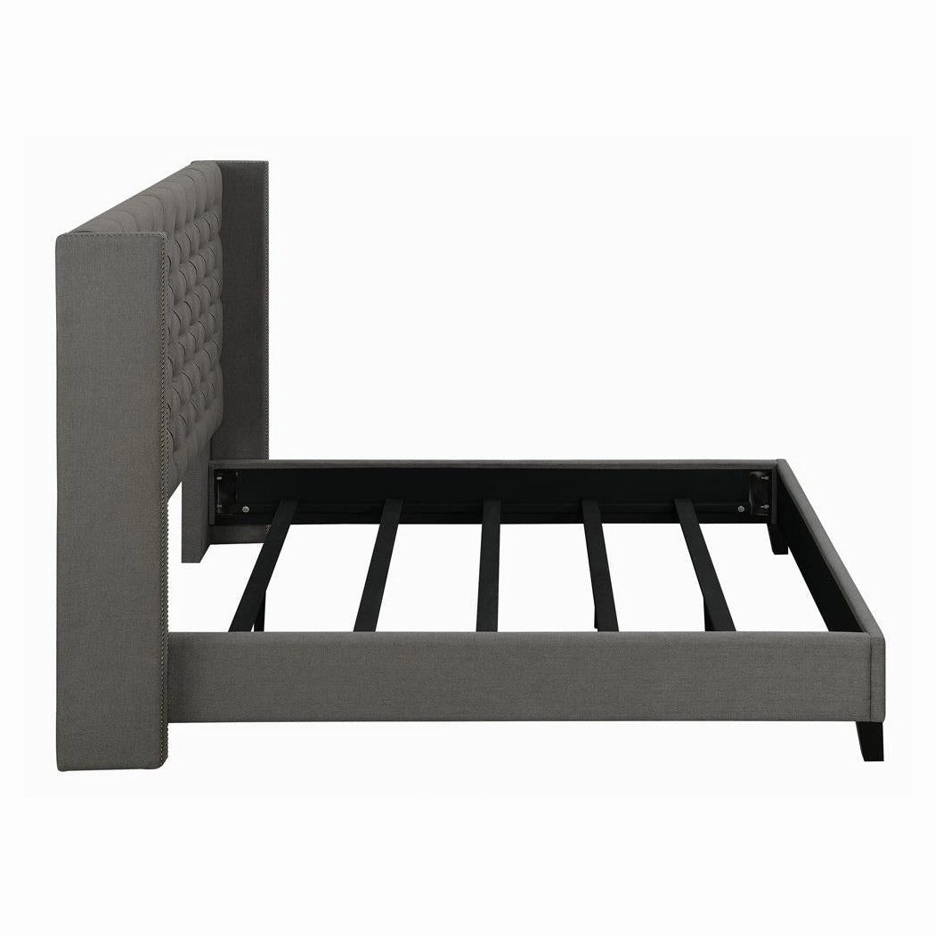 Coaster Bancroft Demi-Wing Upholstered California King Bed Grey
