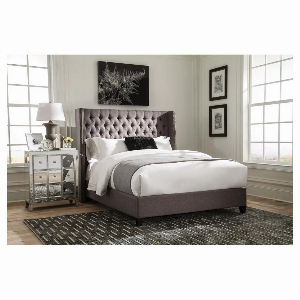 Coaster Bancroft Demi-Wing Upholstered Eastern King Bed Grey