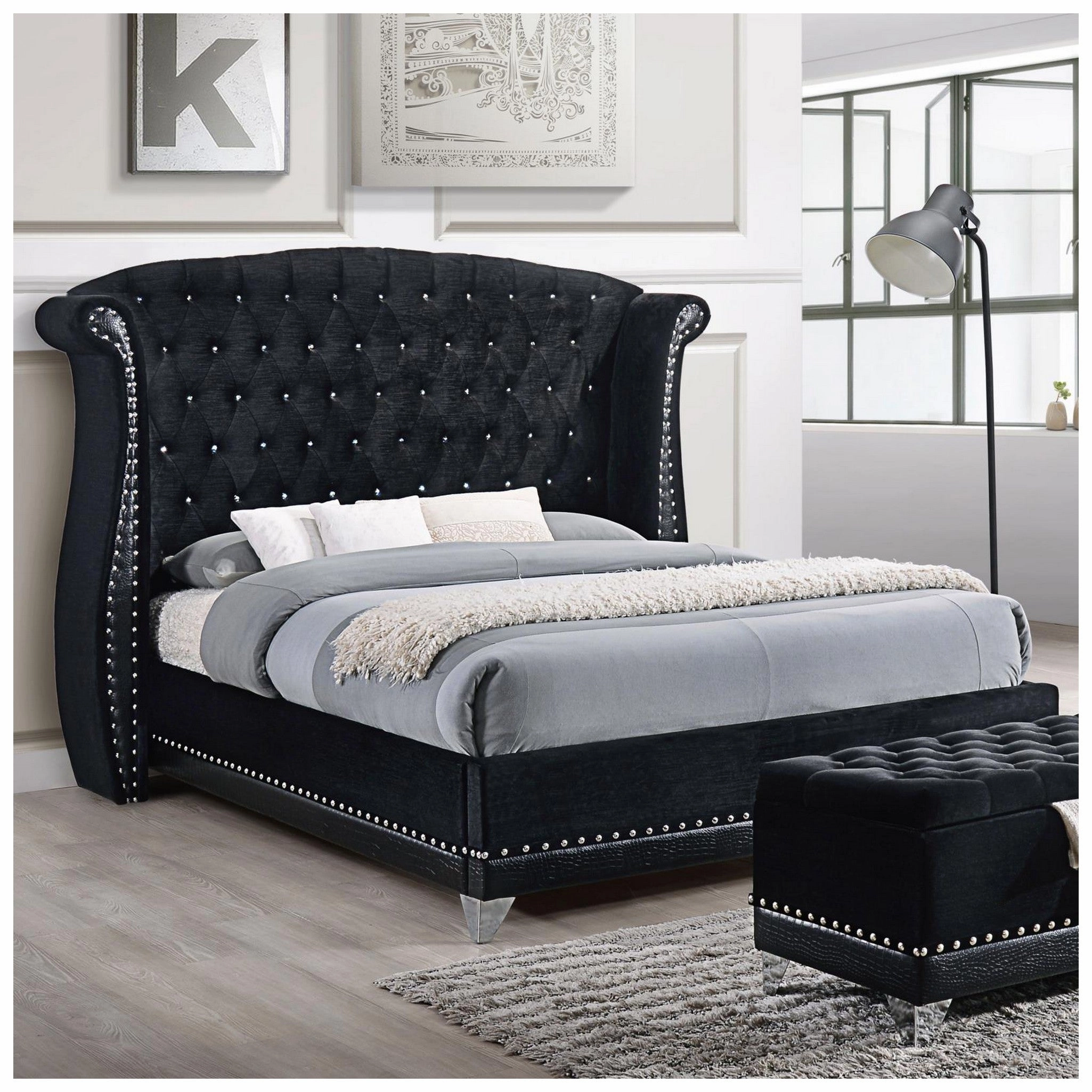 Coaster Barzini Eastern King Tufted Upholstered Bed Black
