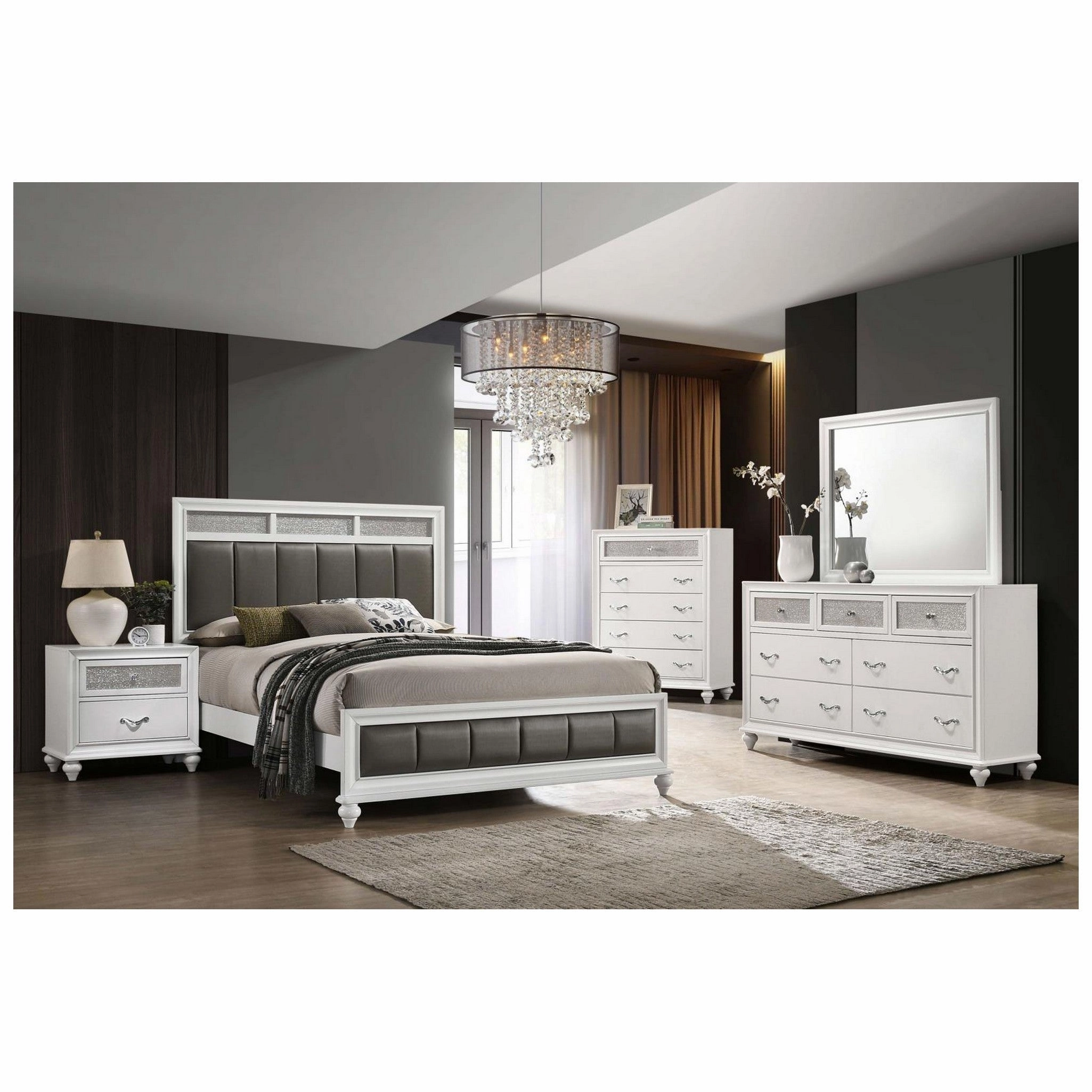 Coaster Barzini Eastern King Upholstered Panel Bed White