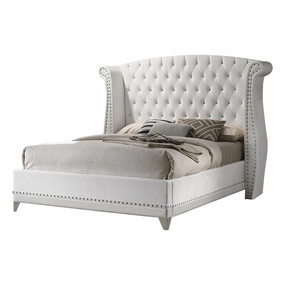 Coaster Barzini Eastern King Wingback Tufted Bed White bed frame,bed base,bedroom furniture