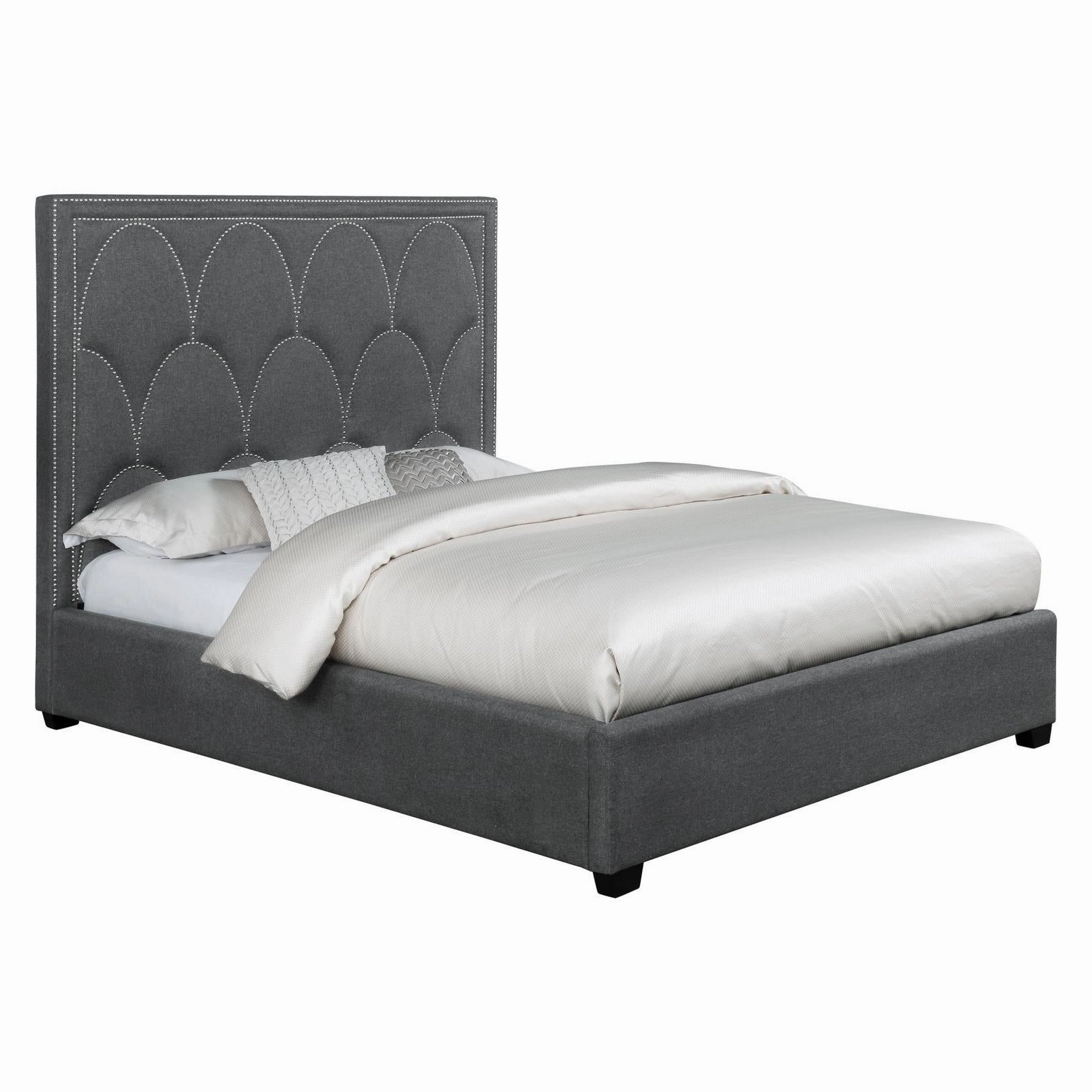 Coaster Bowfield Upholstered Bed With Nailhead Trim Charcoal