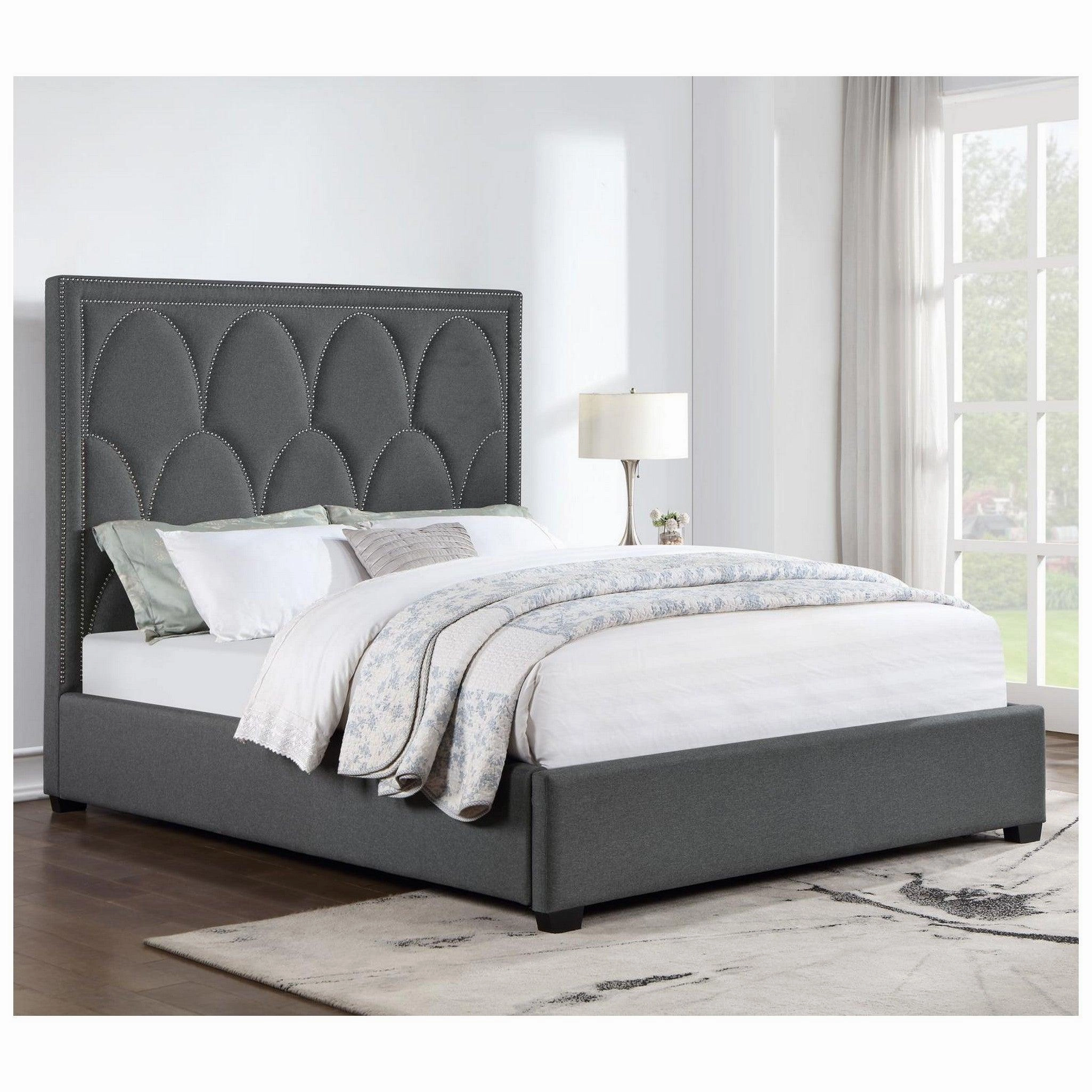 Coaster Bowfield Upholstered Bed With Nailhead Trim Charcoal