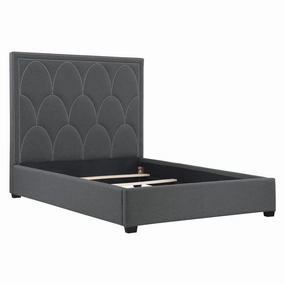 Coaster Bowfield Upholstered Bed With Nailhead Trim Charcoal bed frame,bed base,bedroom furniture