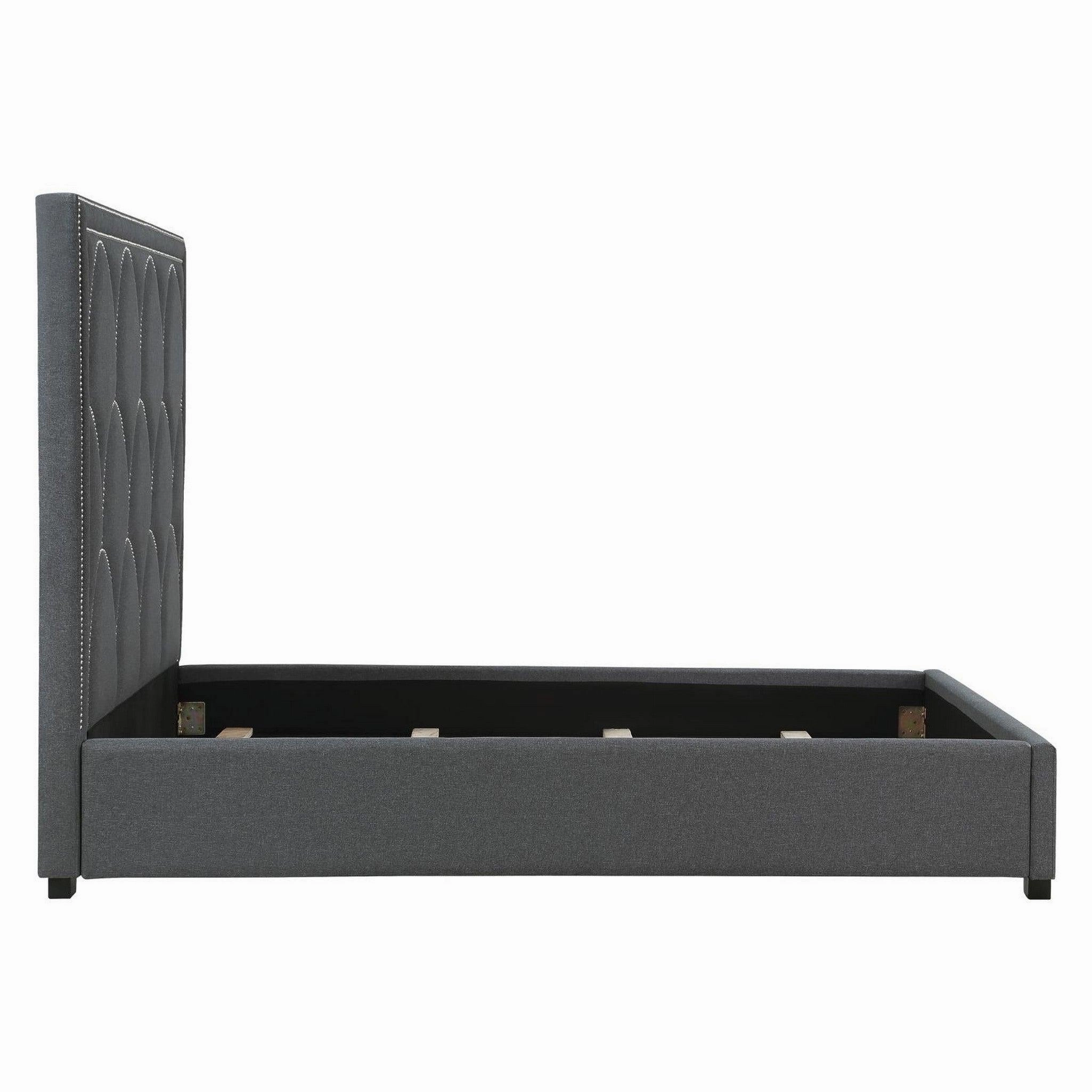 Coaster Bowfield Upholstered Bed With Nailhead Trim Charcoal