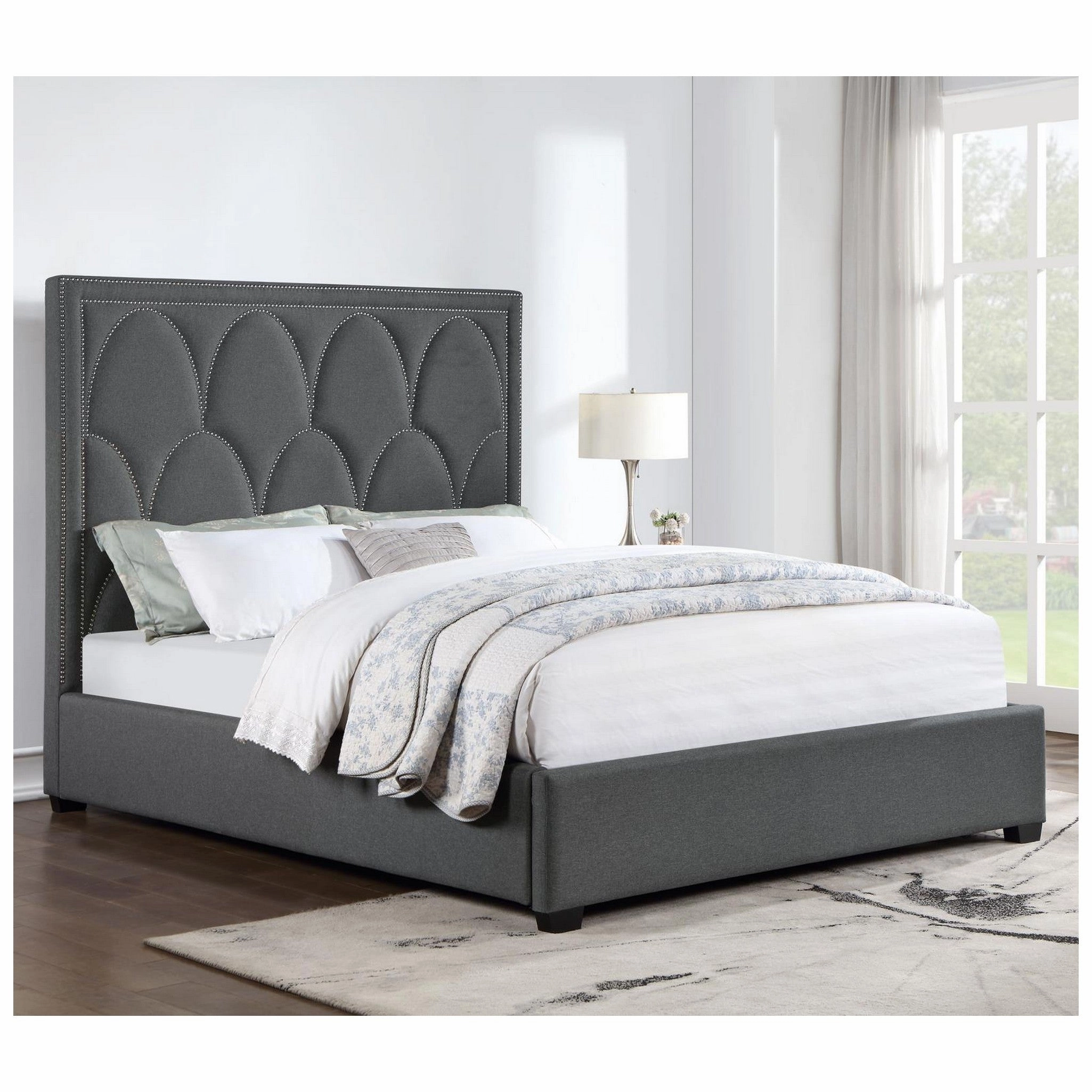 Coaster Bowfield Upholstered Bed With Nailhead Trim Charcoal