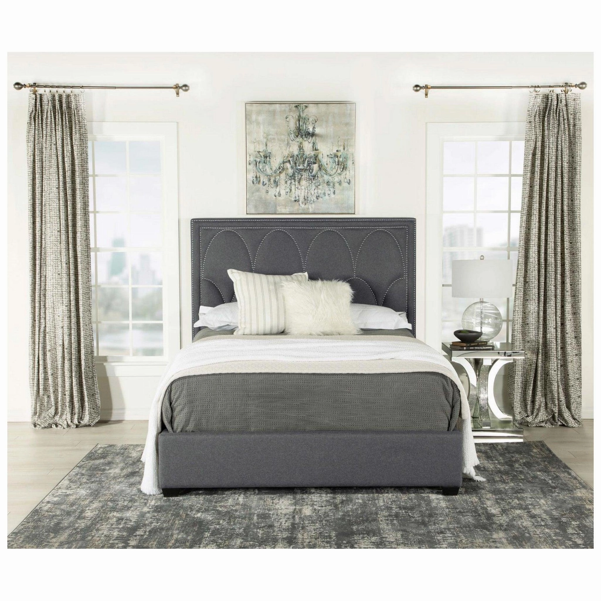 Coaster Bowfield Upholstered Bed With Nailhead Trim Charcoal