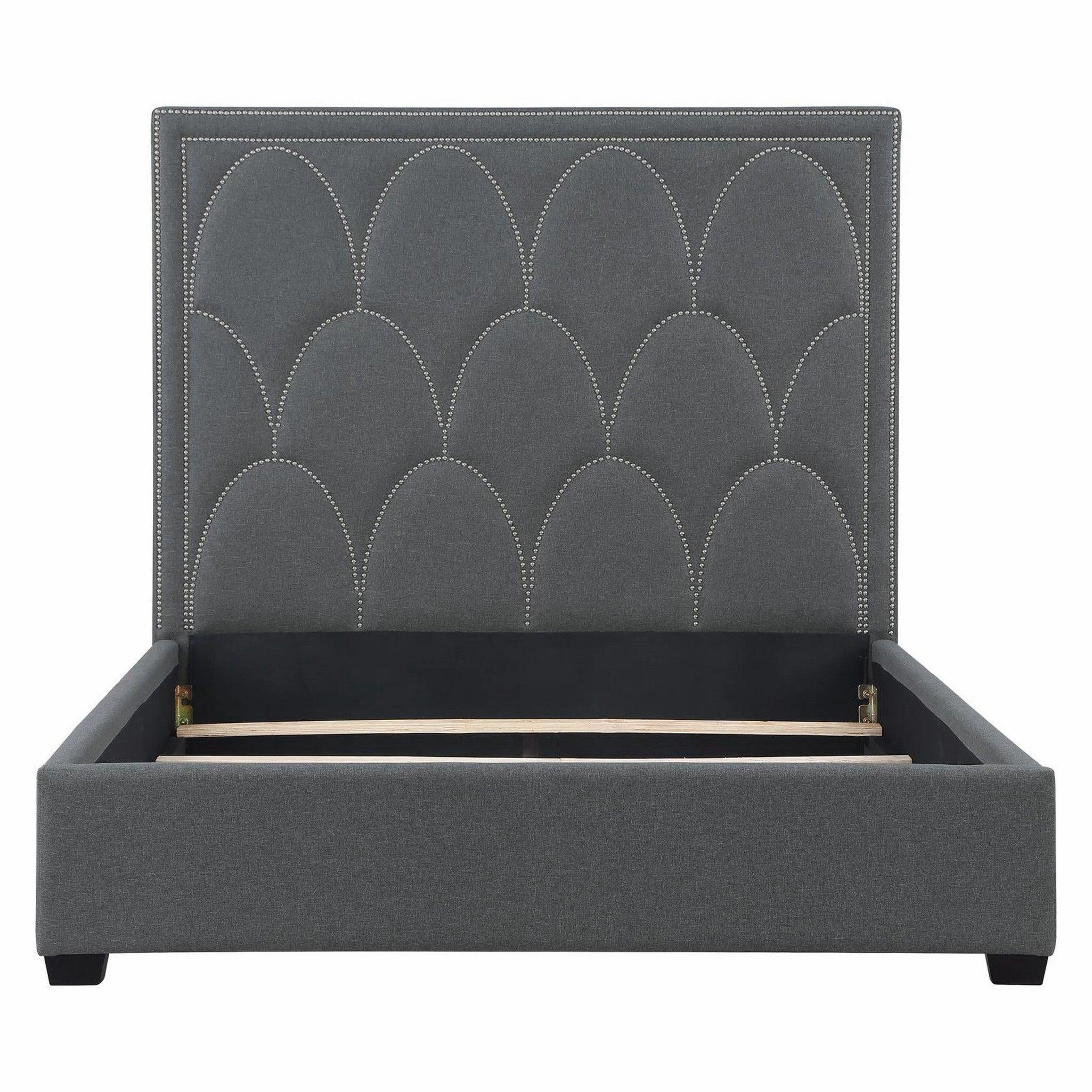 Coaster Bowfield Upholstered Bed With Nailhead Trim Charcoal