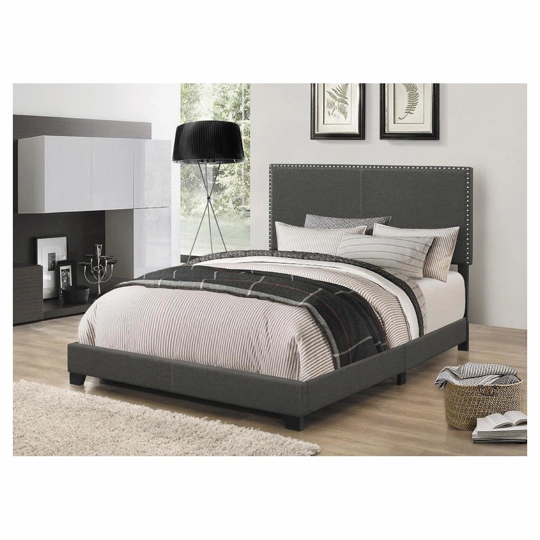 Coaster Boyd California King Upholstered Bed With Nailhead Trim Charcoal