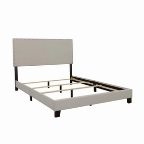 Coaster Boyd Eastern King Upholstered Bed With Nailhead Trim Ivory bed frame,bed base,bedroom furniture