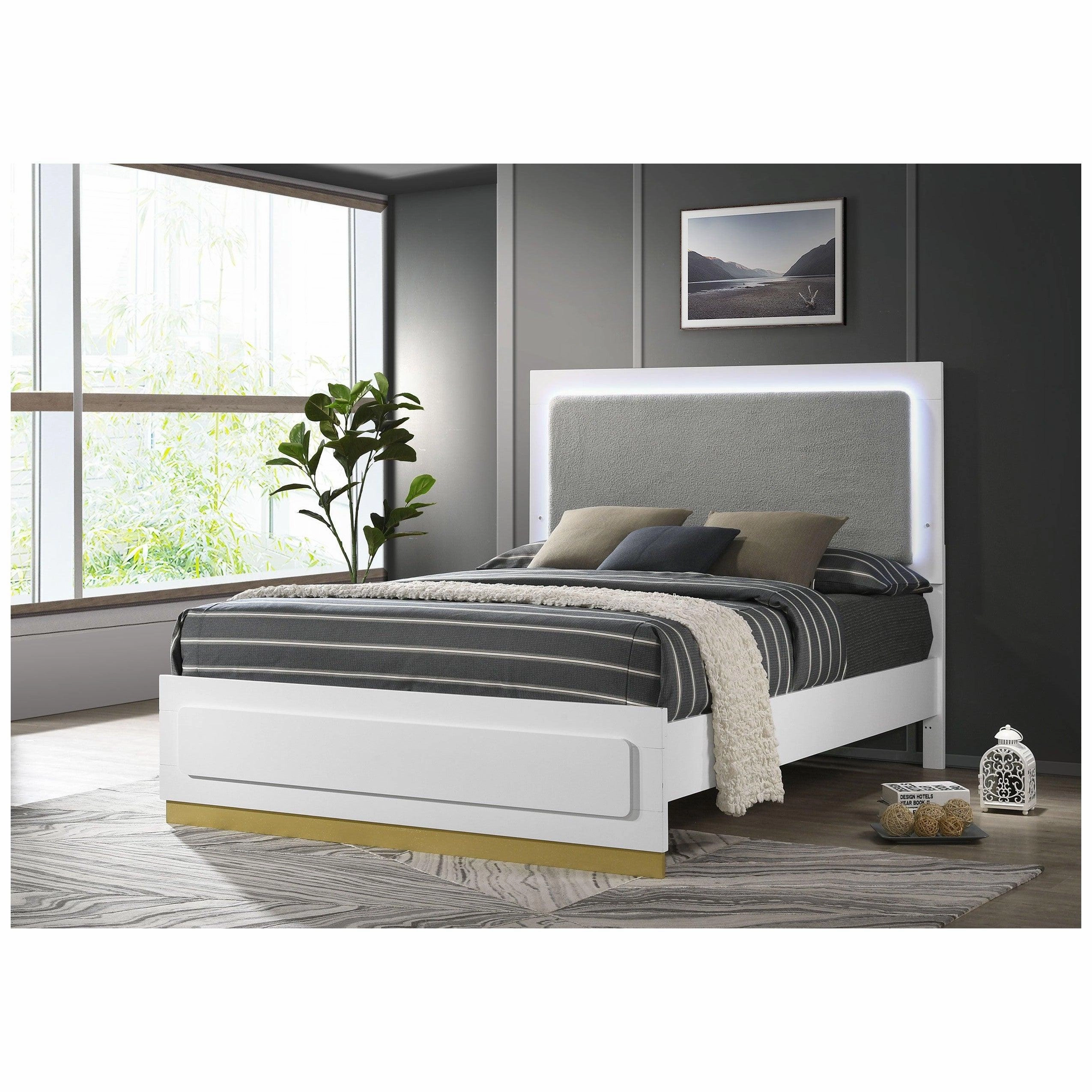 Coaster Caraway California King Bed with LED Headboard White and Grey