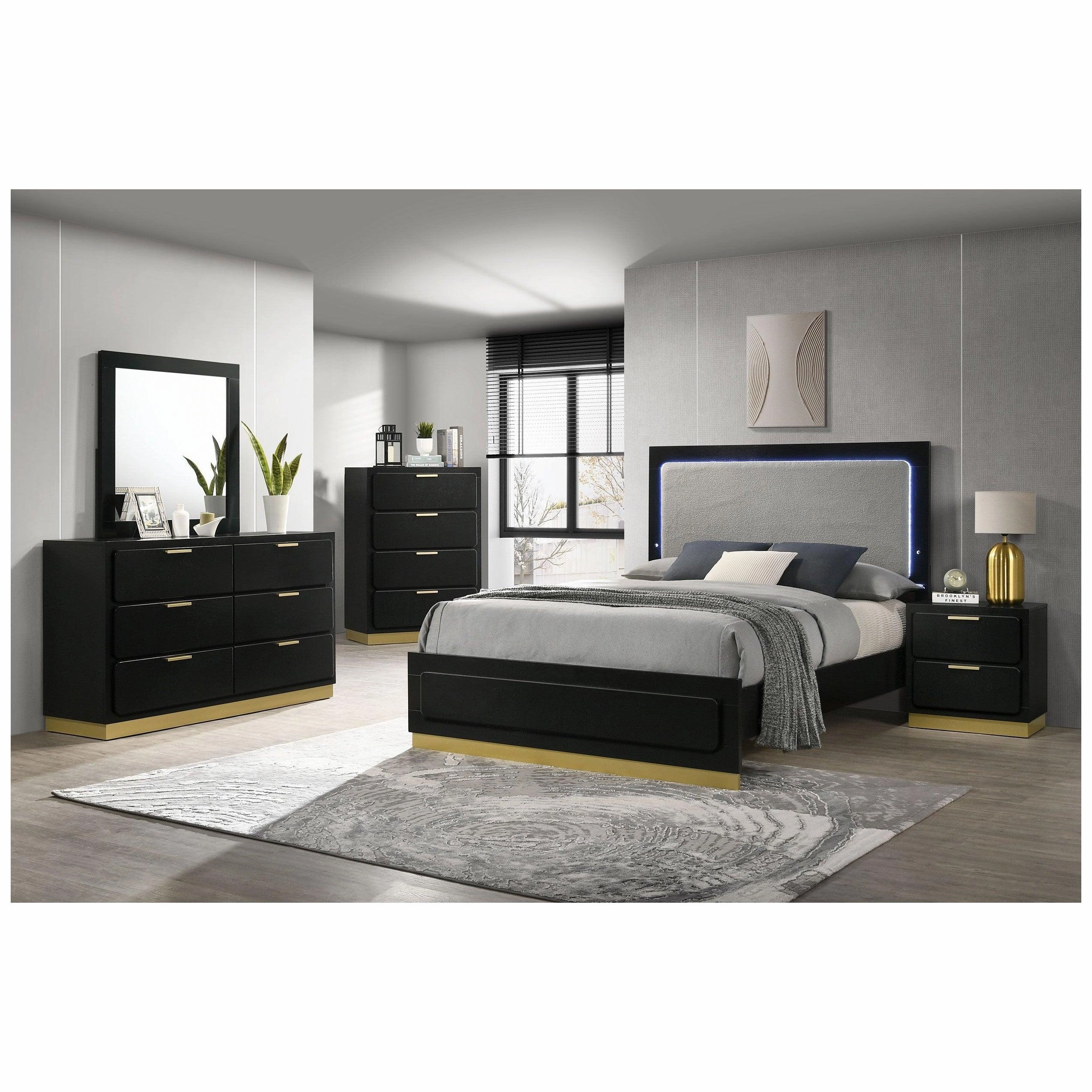Coaster Caraway Eastern King Bed with LED Headboard Black and Grey