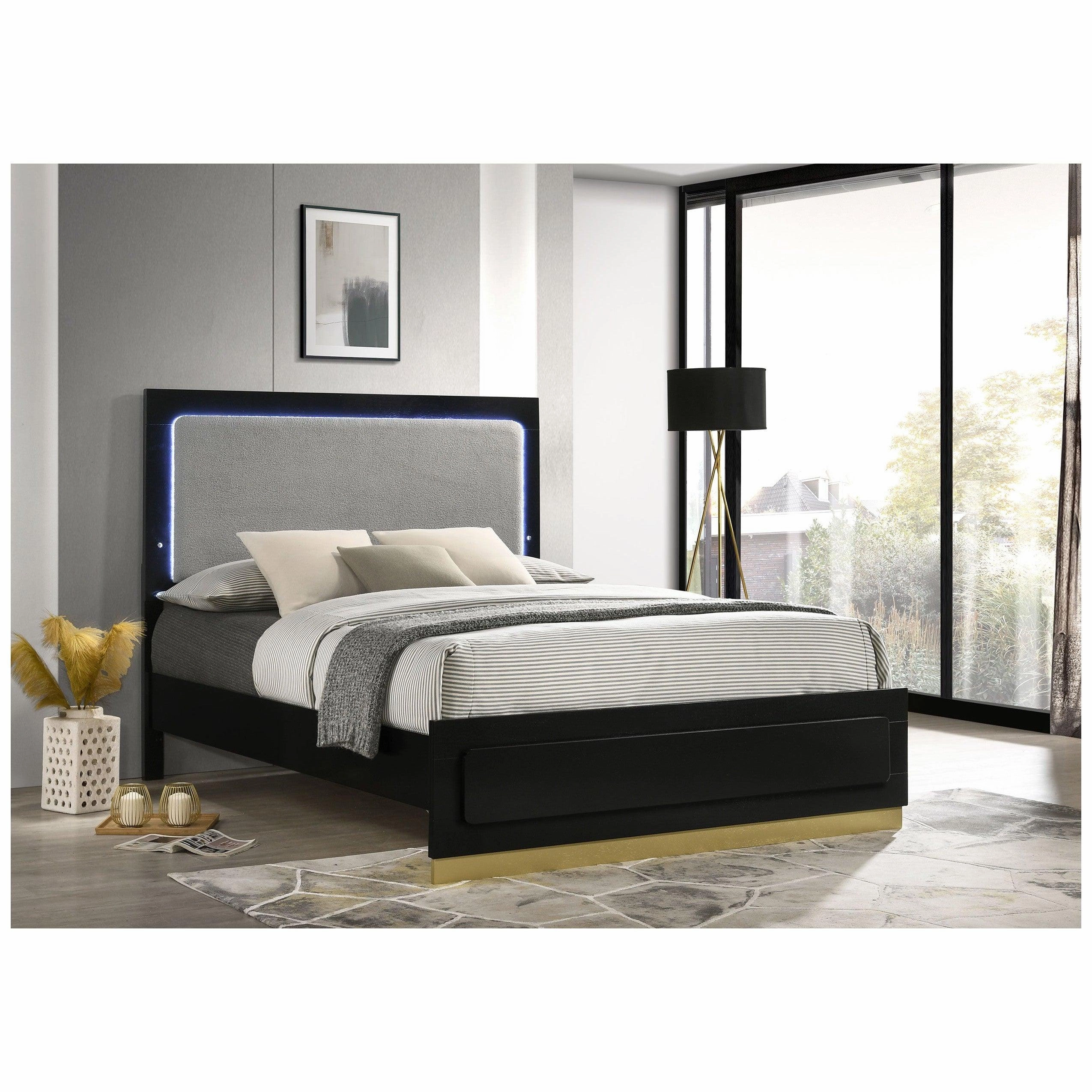 Coaster Caraway Eastern King Bed with LED Headboard Black and Grey