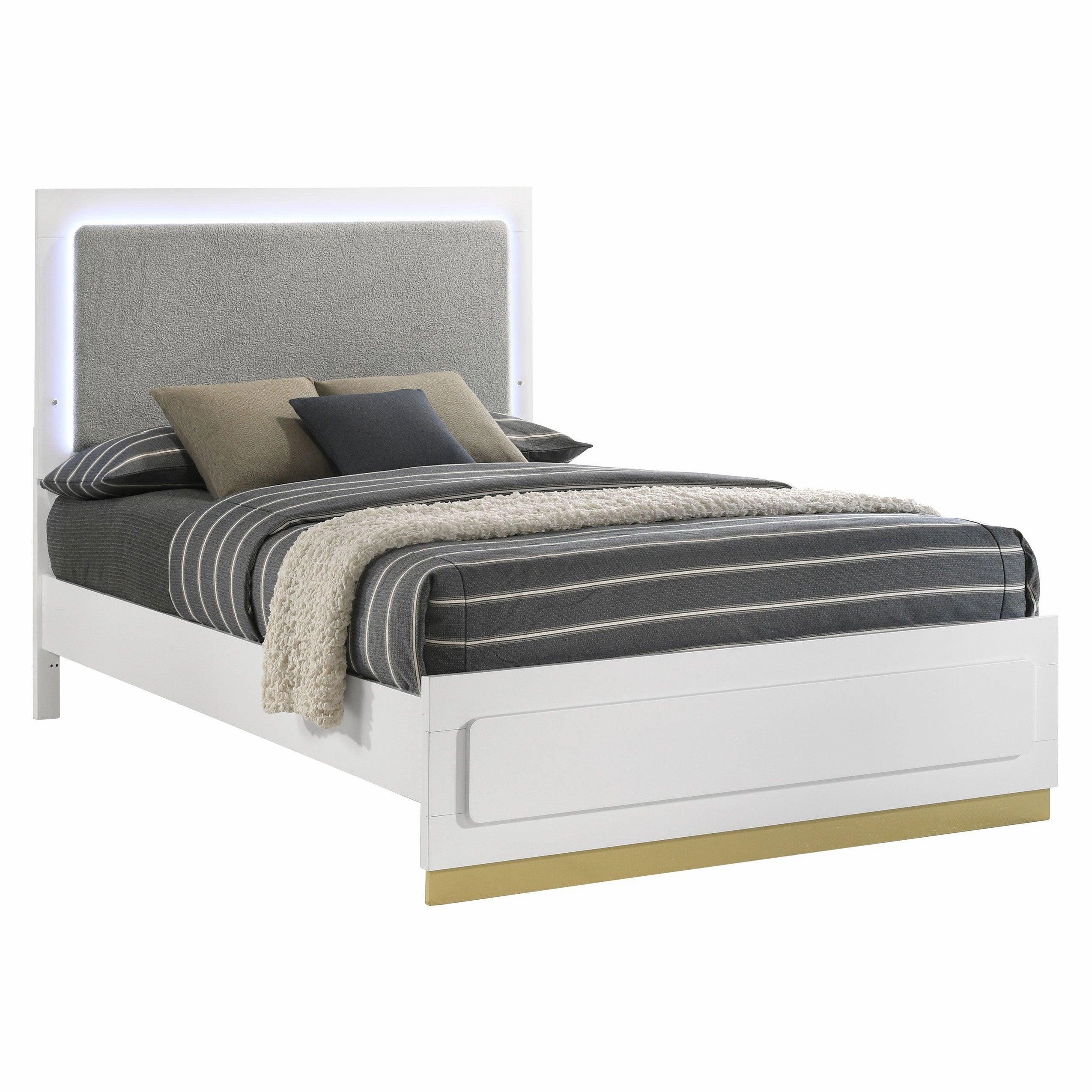 Coaster Caraway Eastern King Bed with LED Headboard White and Grey