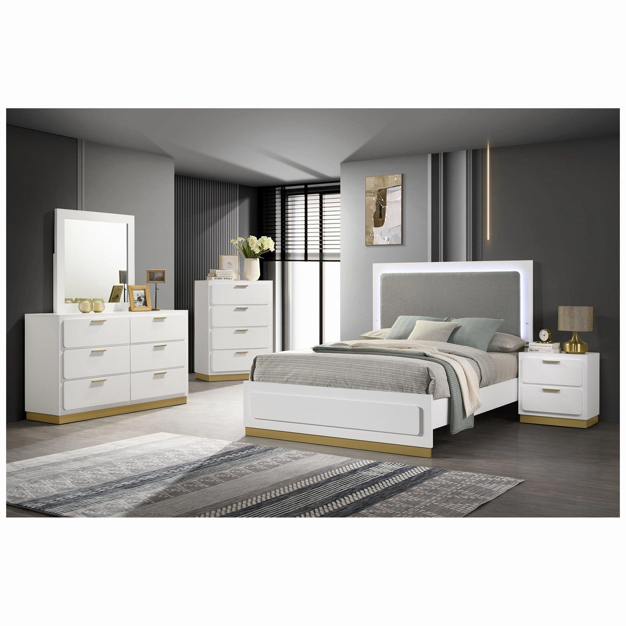Coaster Caraway Queen Bed with LED Headboard White and Grey