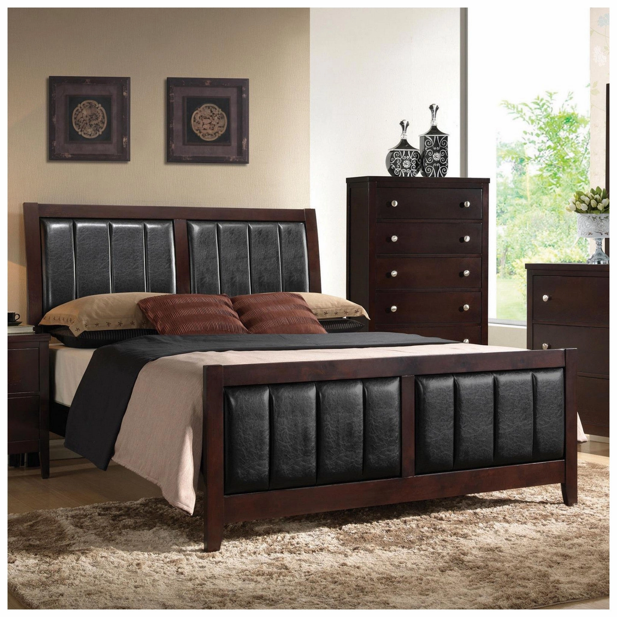 Coaster Carlton California King Upholstered Bed Cappuccino And Black