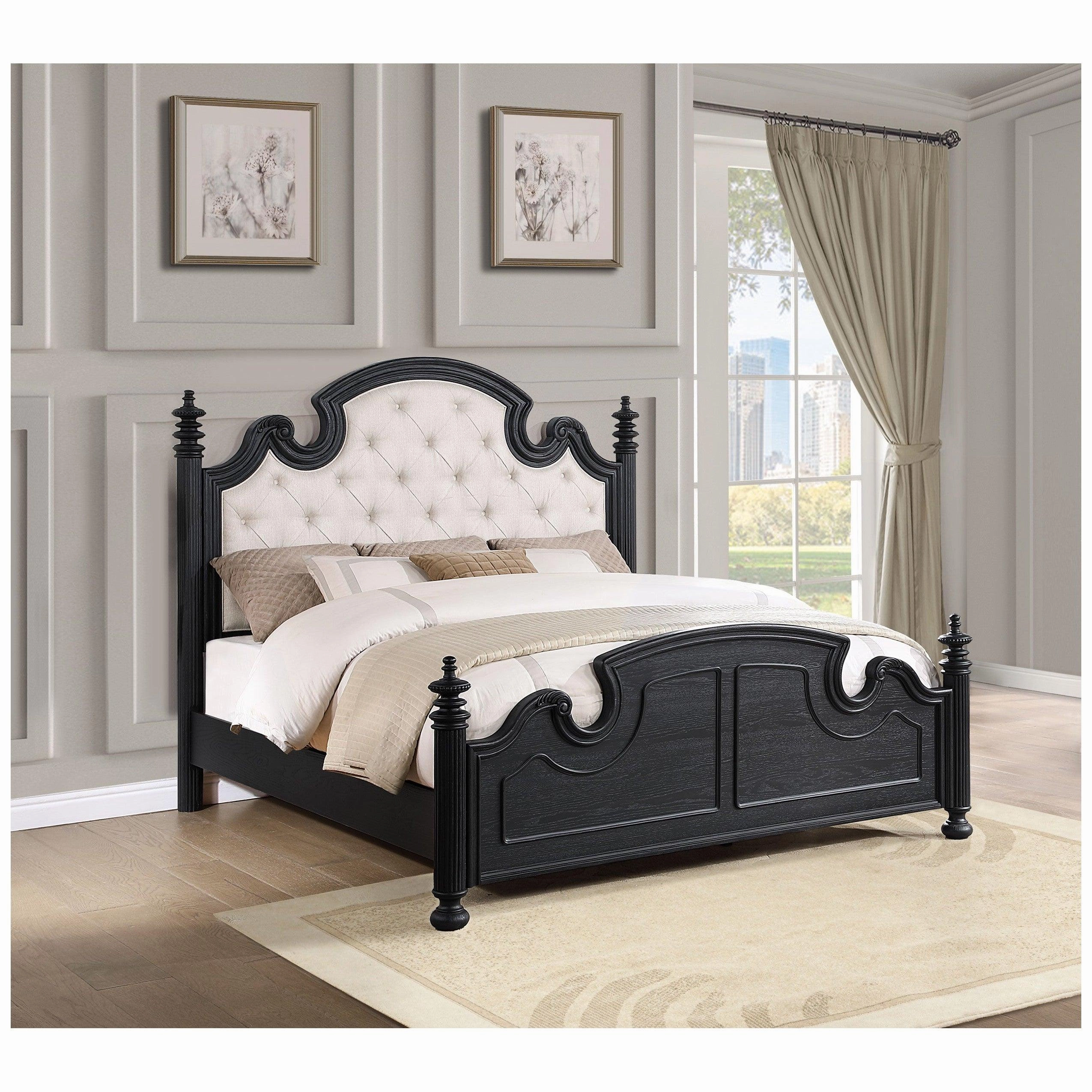 Coaster Celina Eastern King Bed with Upholstered Headboard Black and Beige