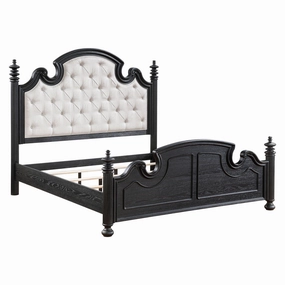 Coaster Celina Eastern King Bed with Upholstered Headboard Black and Beige bed frame,bed base,bedroom furniture
