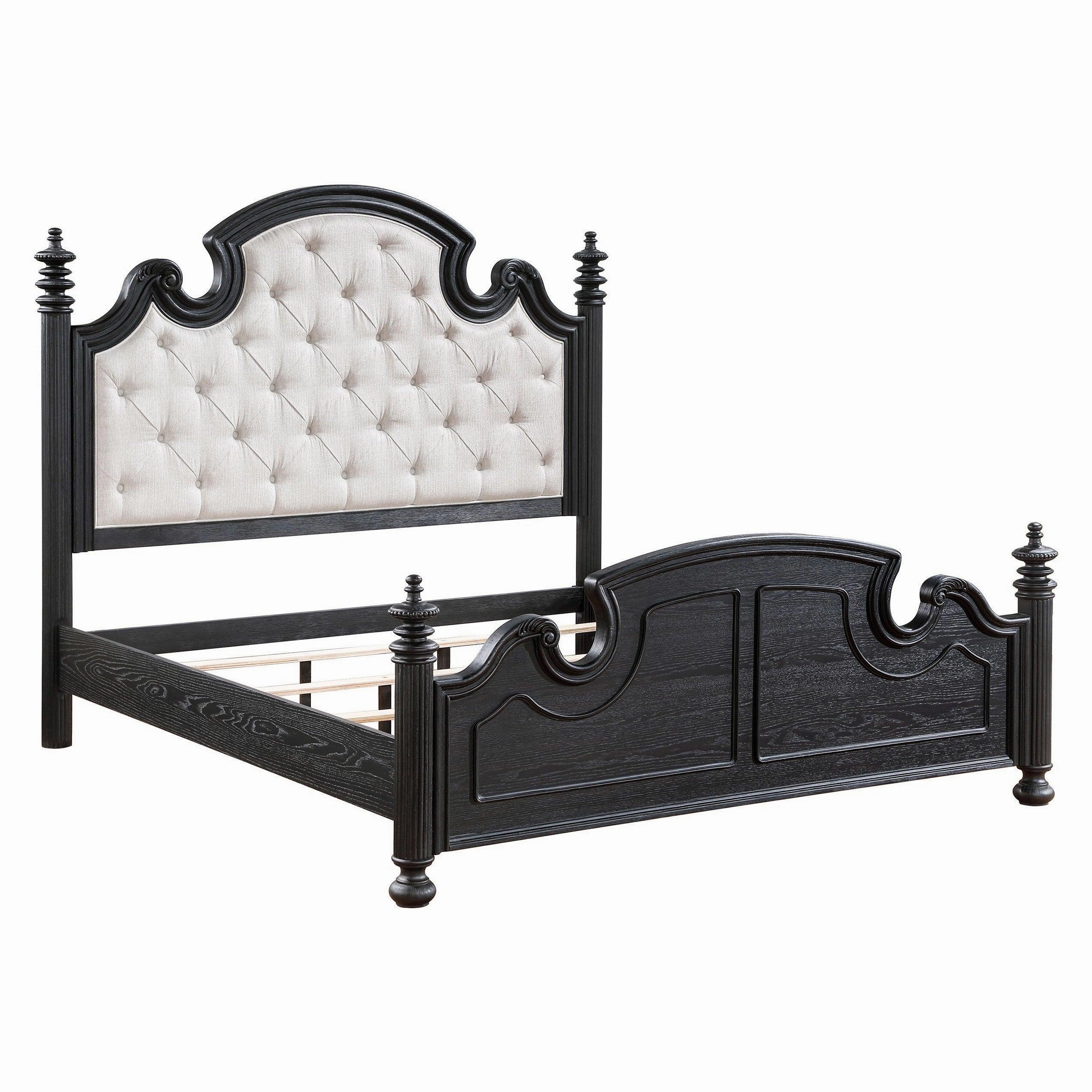Coaster Celina Eastern King Bed with Upholstered Headboard Black and Beige bed frame,bed base,bedroom furniture