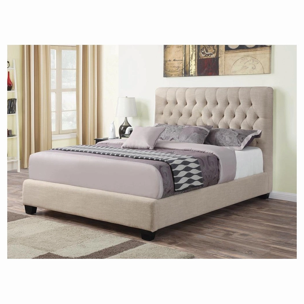 Coaster Chloe Tufted Upholstered Queen Bed Oatmeal