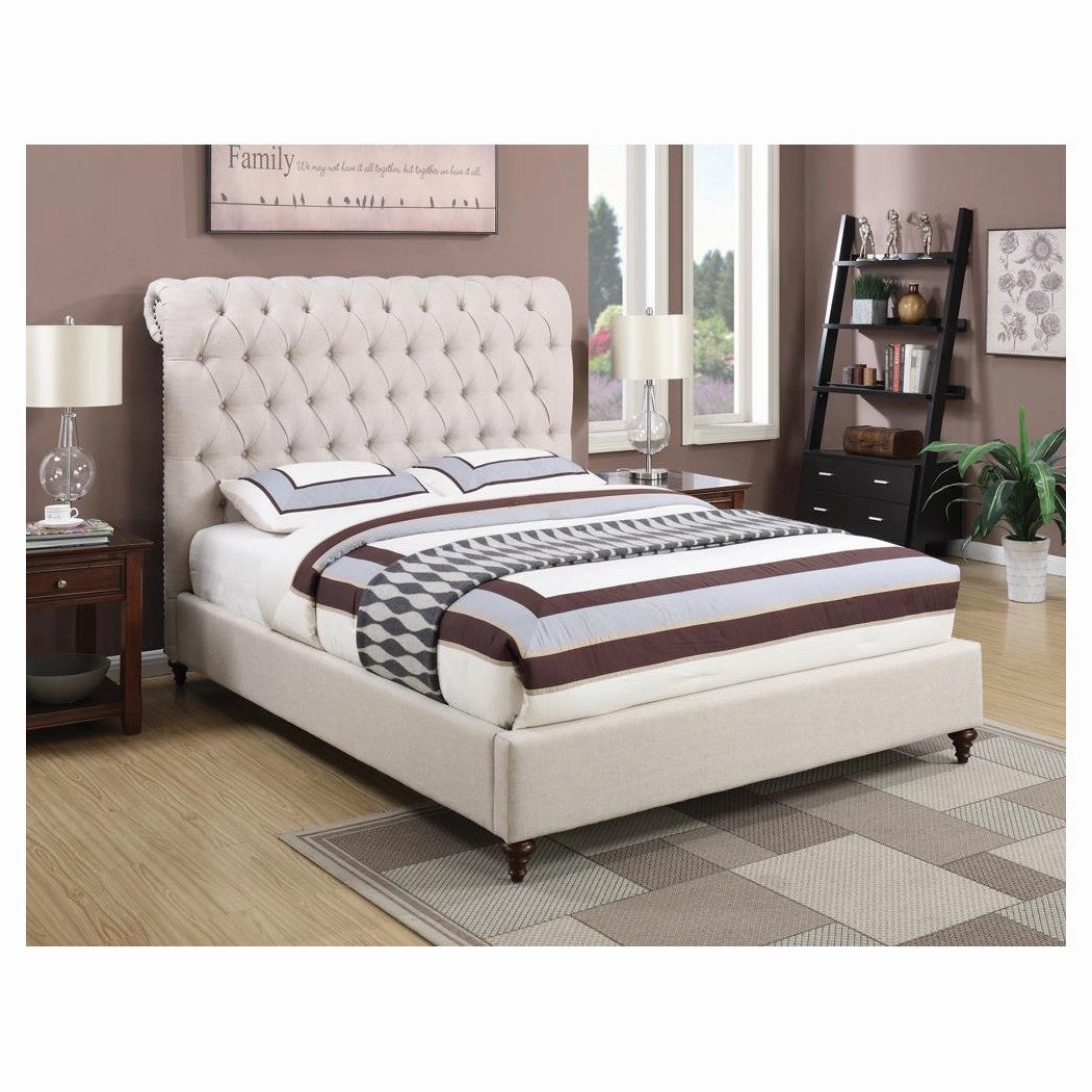 Coaster Devon Button Tufted Upholstered Queen Bed Beige