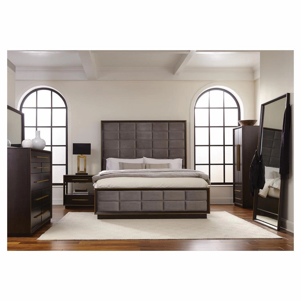 Coaster Durango Eastern King Upholstered Bed Smoked Peppercorn And Grey