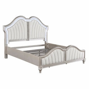 Coaster Evangeline 4-Piece Upholstered Platform California King Bedroom Set Ivory And Silver Oak bed frame,bed base,bedroom furniture