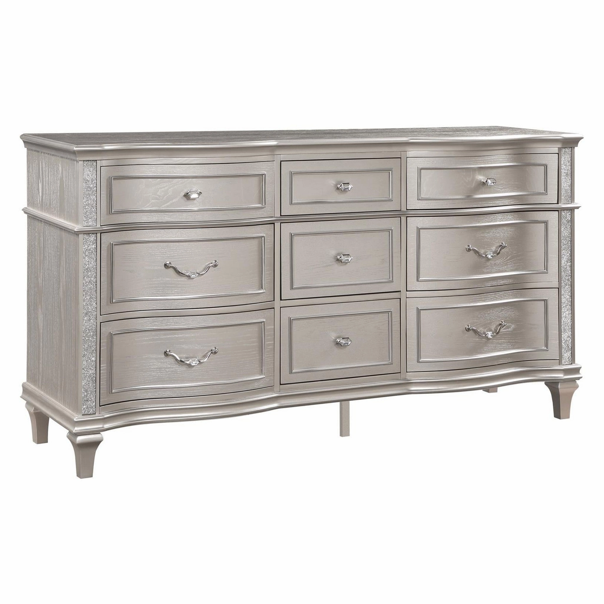 Coaster Evangeline 4-Piece Upholstered Platform Eastern King Bedroom Set Ivory And Silver Oak