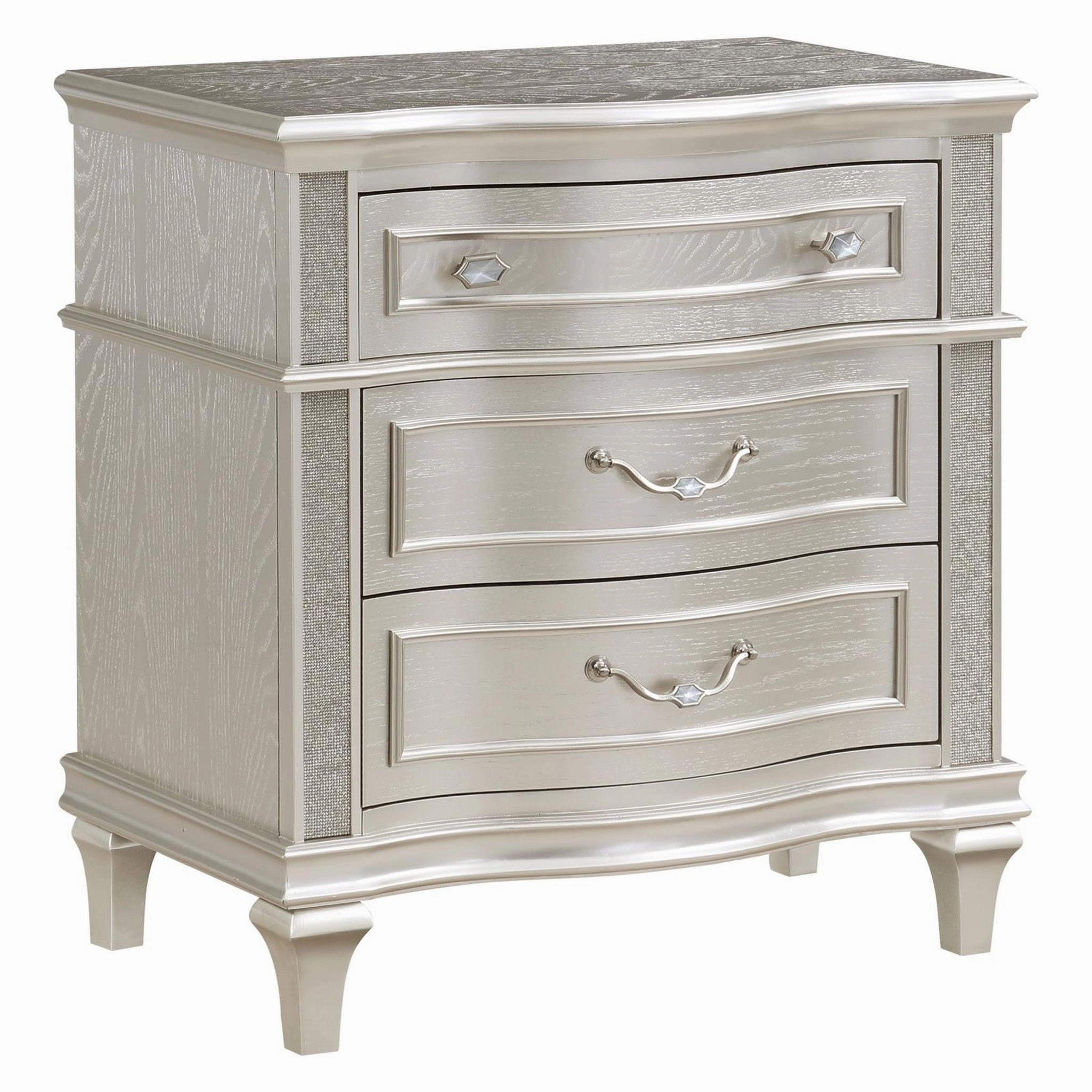 Coaster Evangeline 4-Piece Upholstered Platform Eastern King Bedroom Set Ivory And Silver Oak