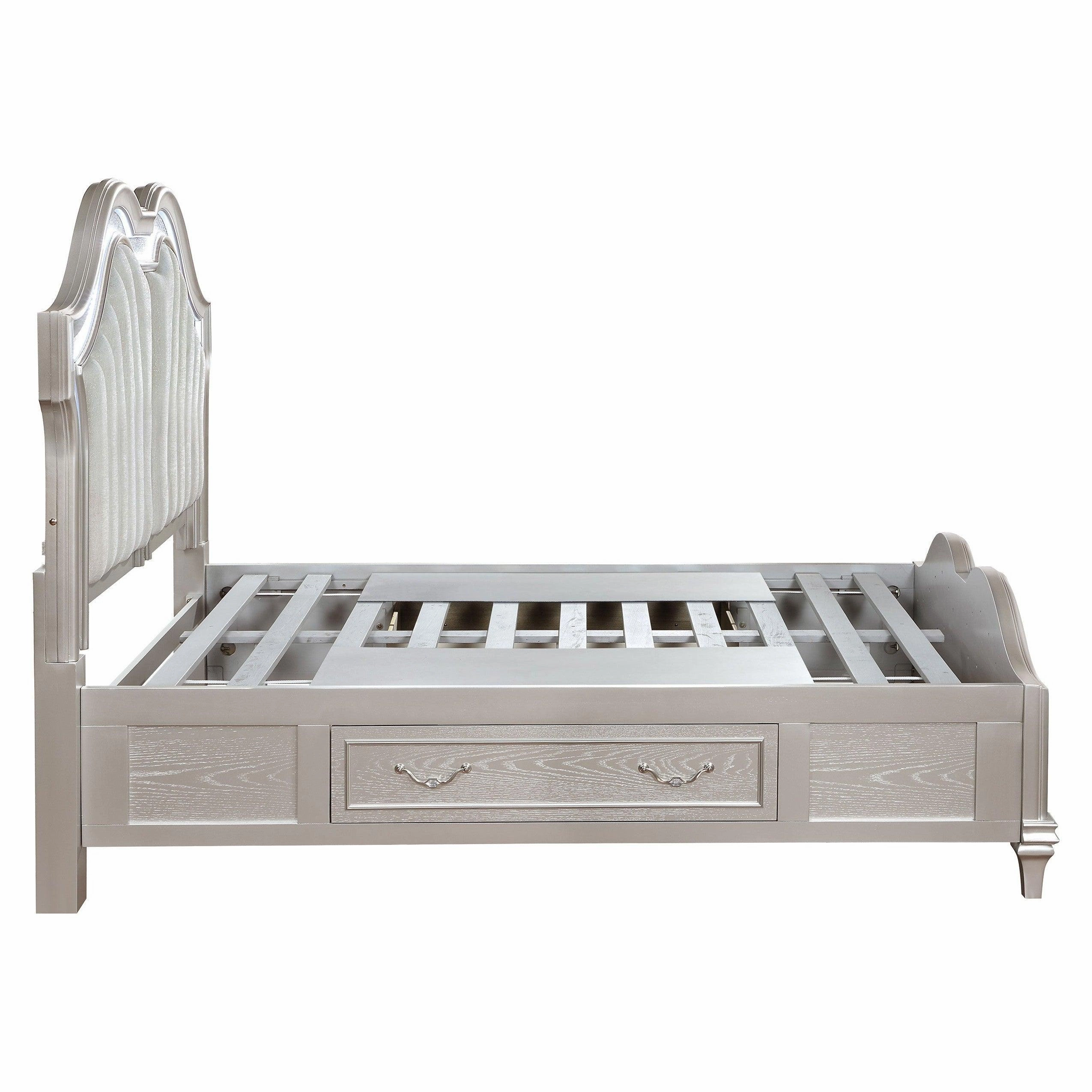 Coaster Evangeline California King Storage Bed with LED Headboard Silver Oak and Ivory