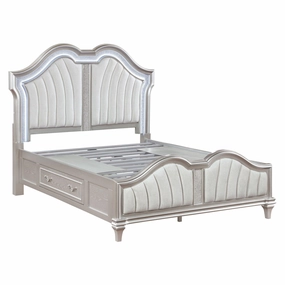 Coaster Evangeline California King Storage Bed with LED Headboard Silver Oak and Ivory bed frame,bed base,bedroom furniture