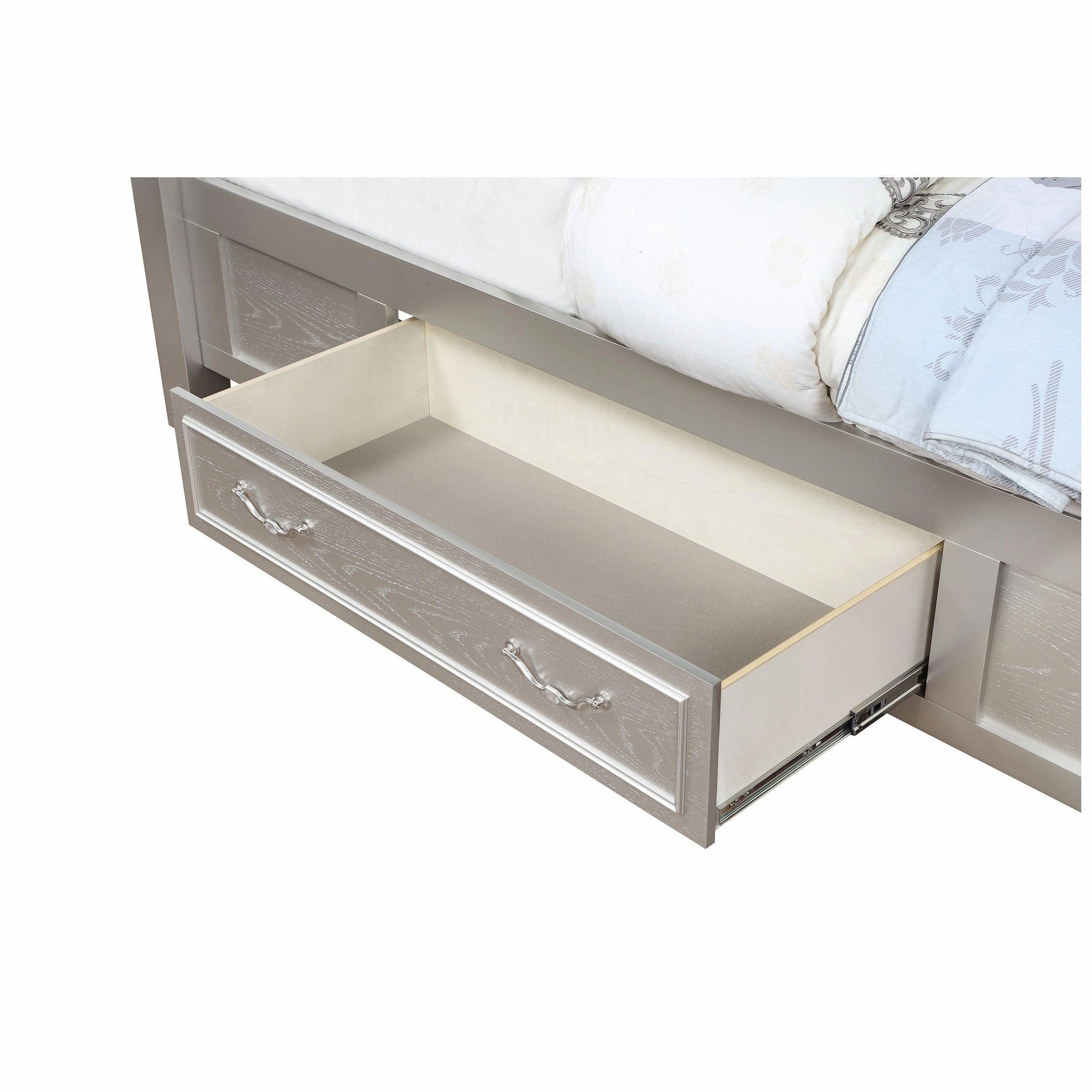Coaster Evangeline California King Storage Bed with LED Headboard Silver Oak and Ivory
