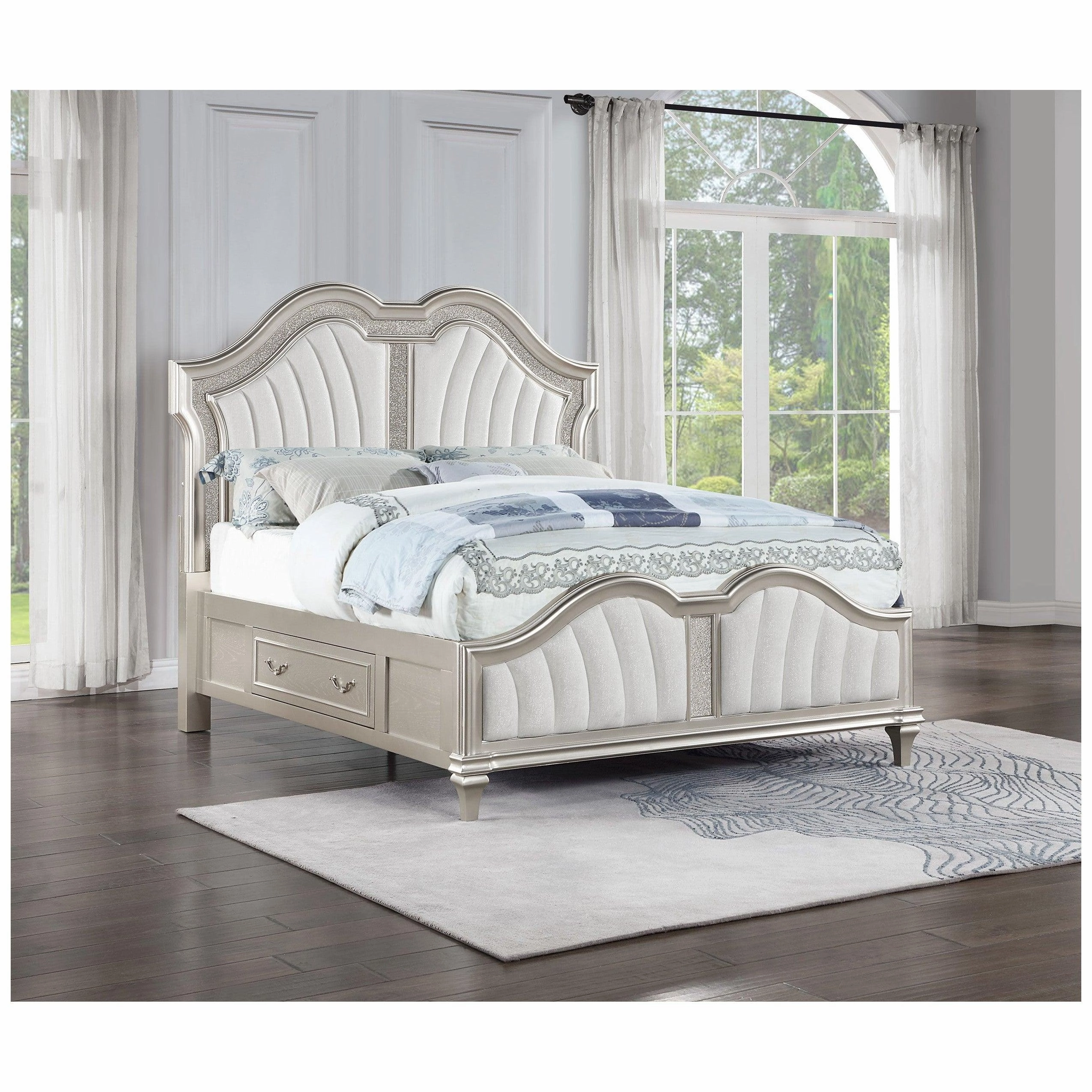 Coaster Evangeline California King Storage Bed with LED Headboard Silver Oak and Ivory