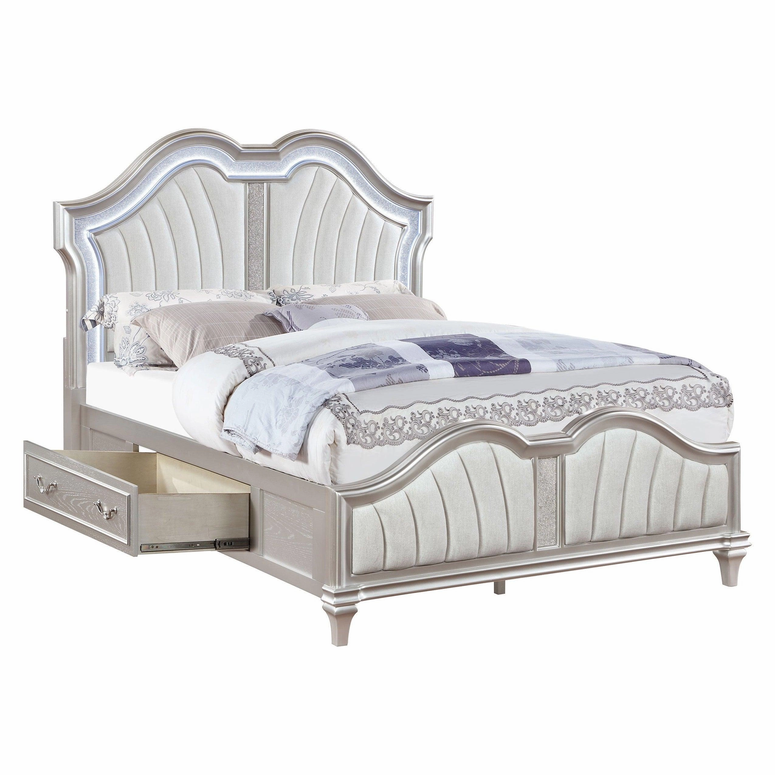 Coaster Evangeline California King Storage Bed with LED Headboard Silver Oak and Ivory